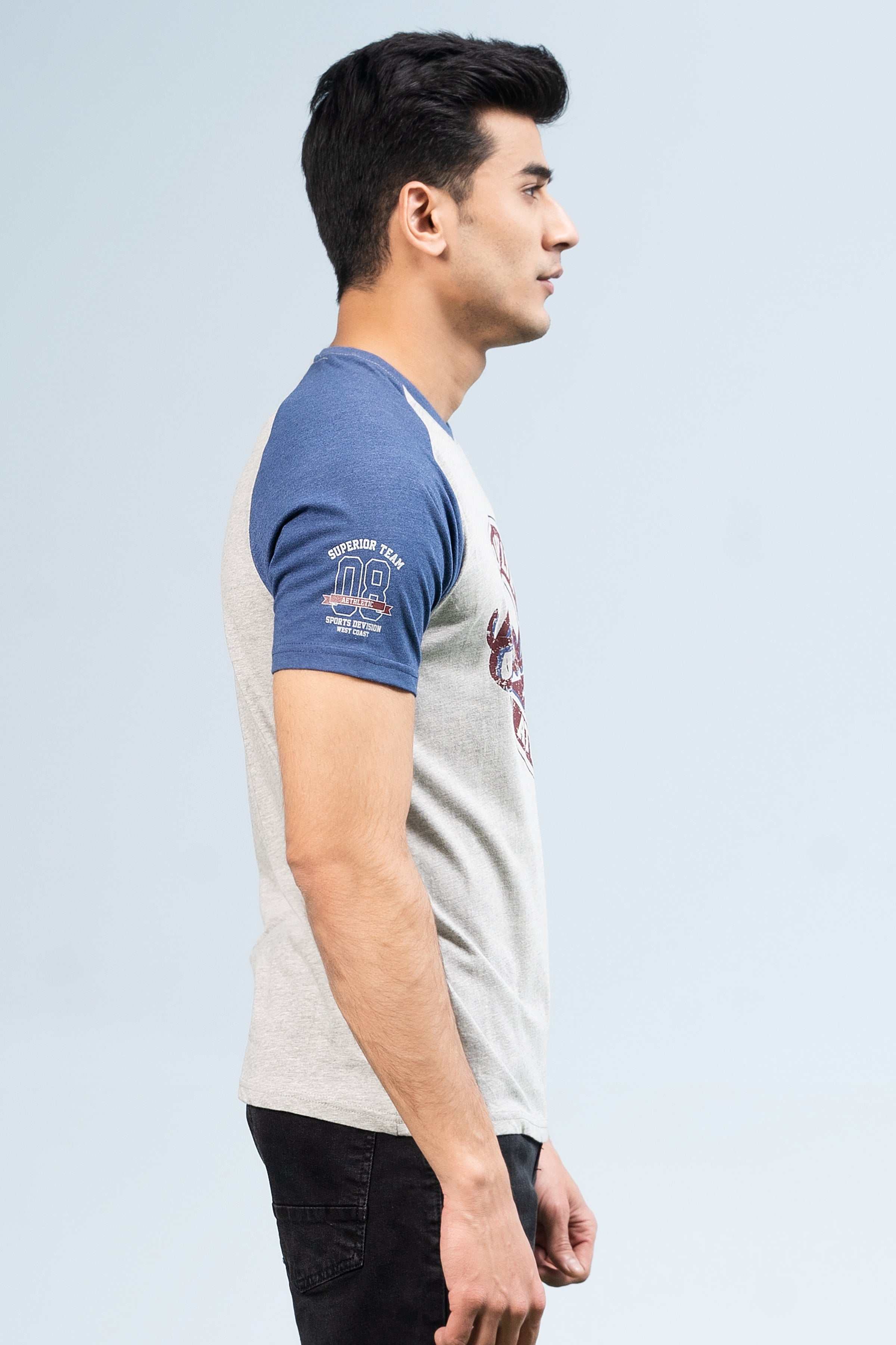 RAGLAN SLEEVES T-SHIRT BLUE GREY at Charcoal Clothing