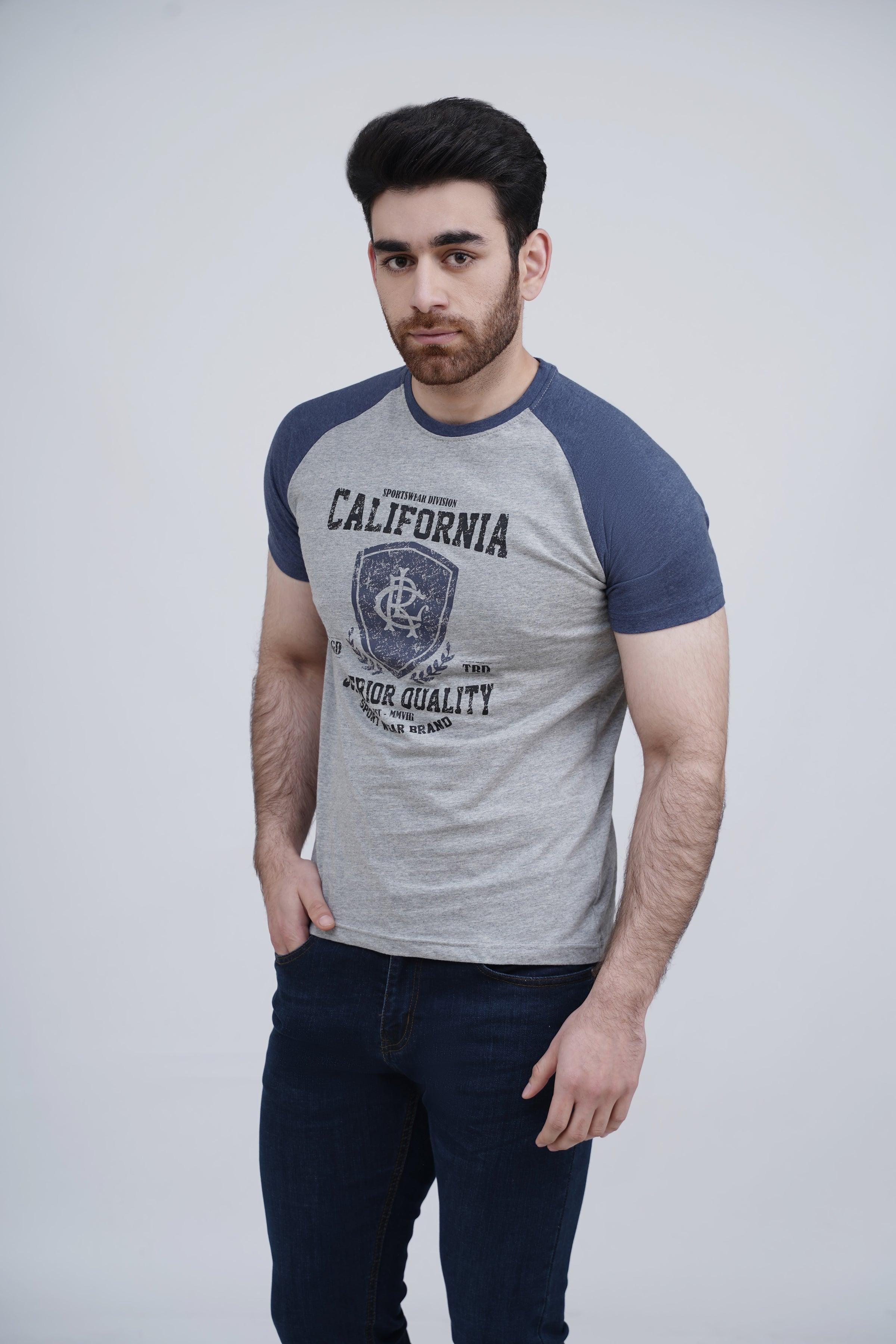 RAGLAN T SHIRT BLUE GREY at Charcoal Clothing
