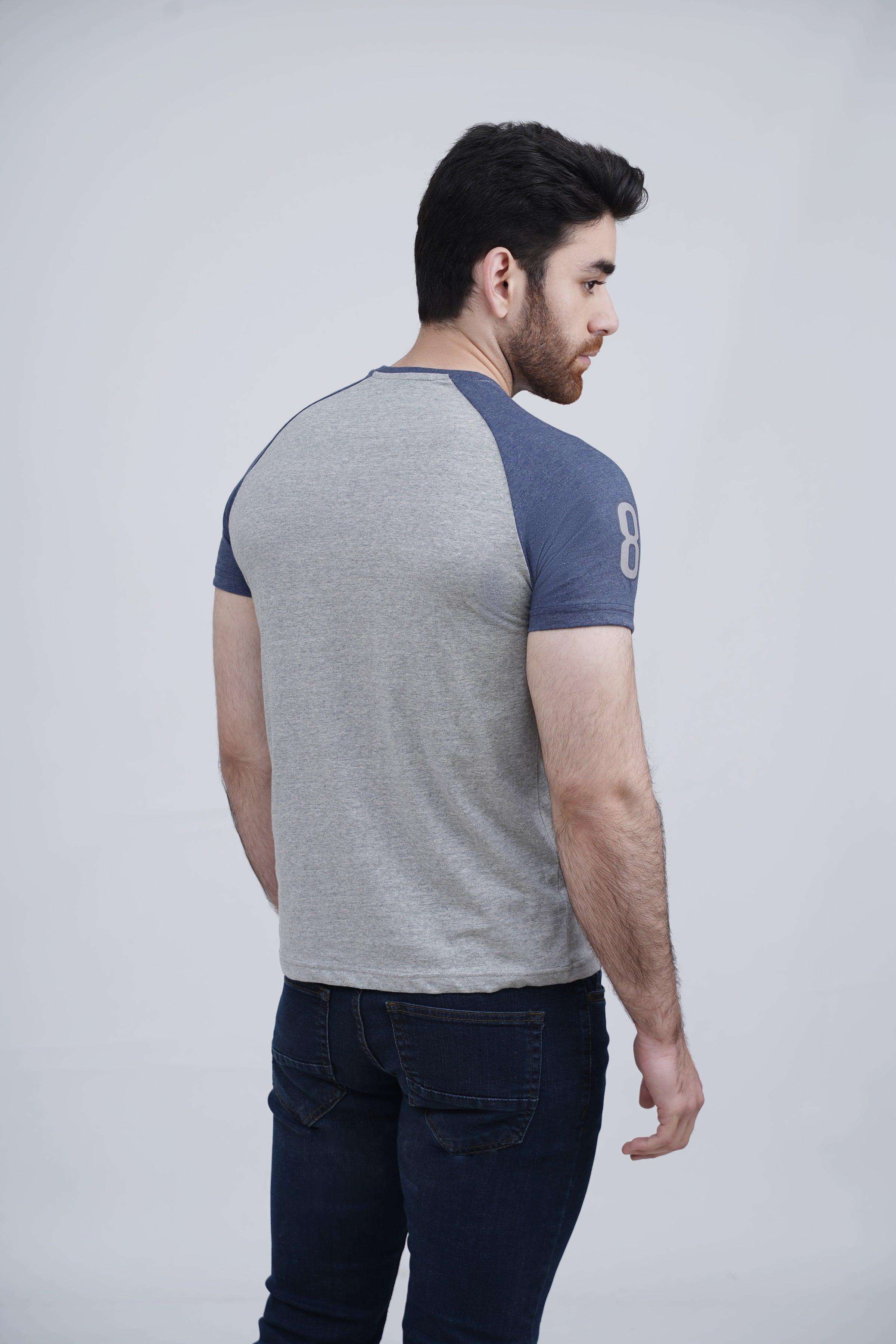 RAGLAN T SHIRT BLUE GREY at Charcoal Clothing