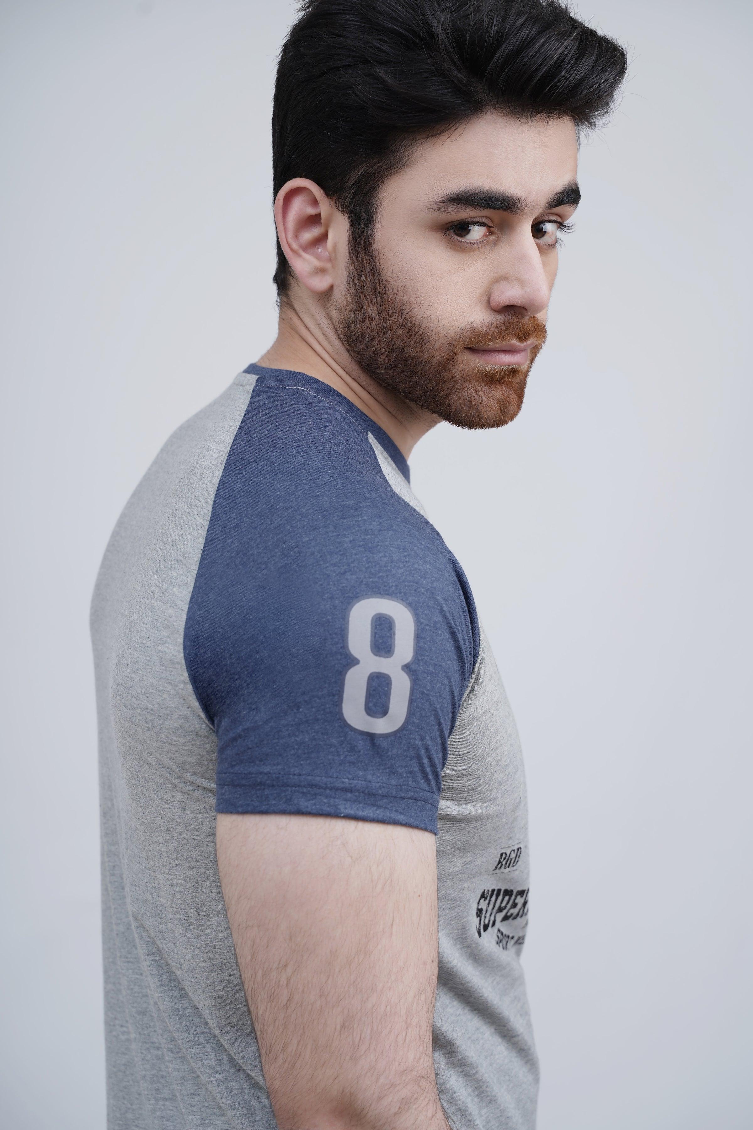 RAGLAN T SHIRT BLUE GREY at Charcoal Clothing