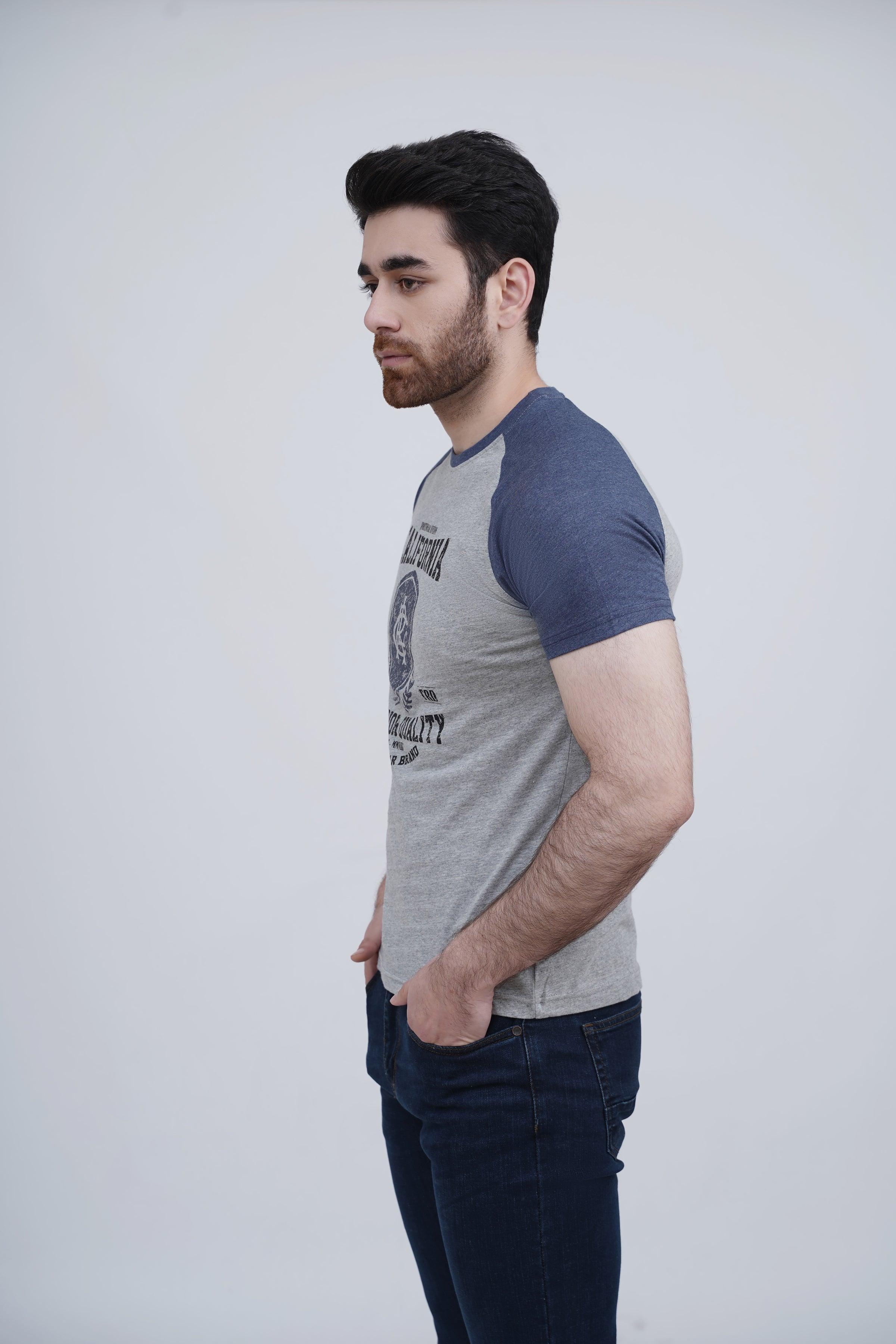 RAGLAN T SHIRT BLUE GREY at Charcoal Clothing