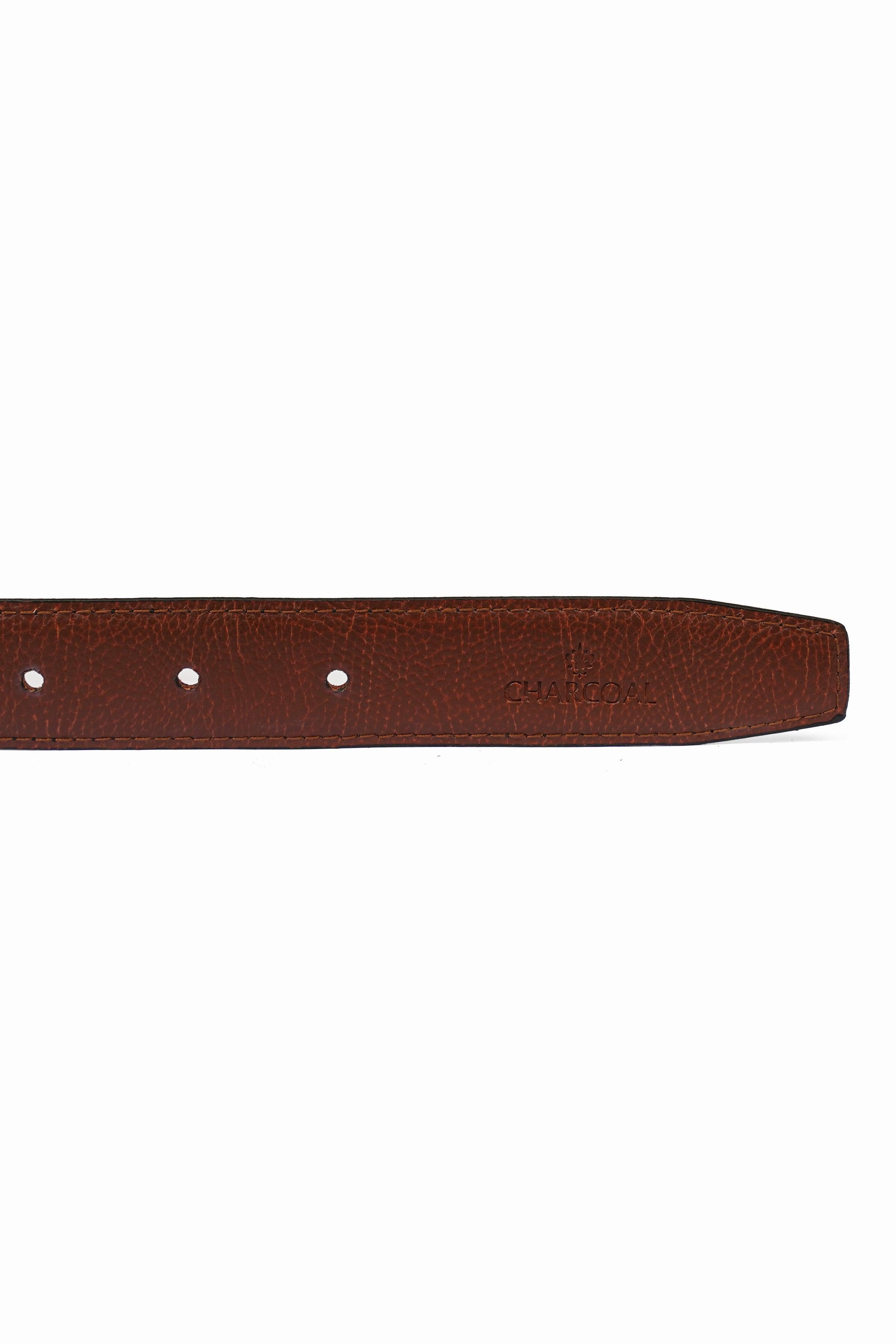 Brown leather belt strap with punched holes
