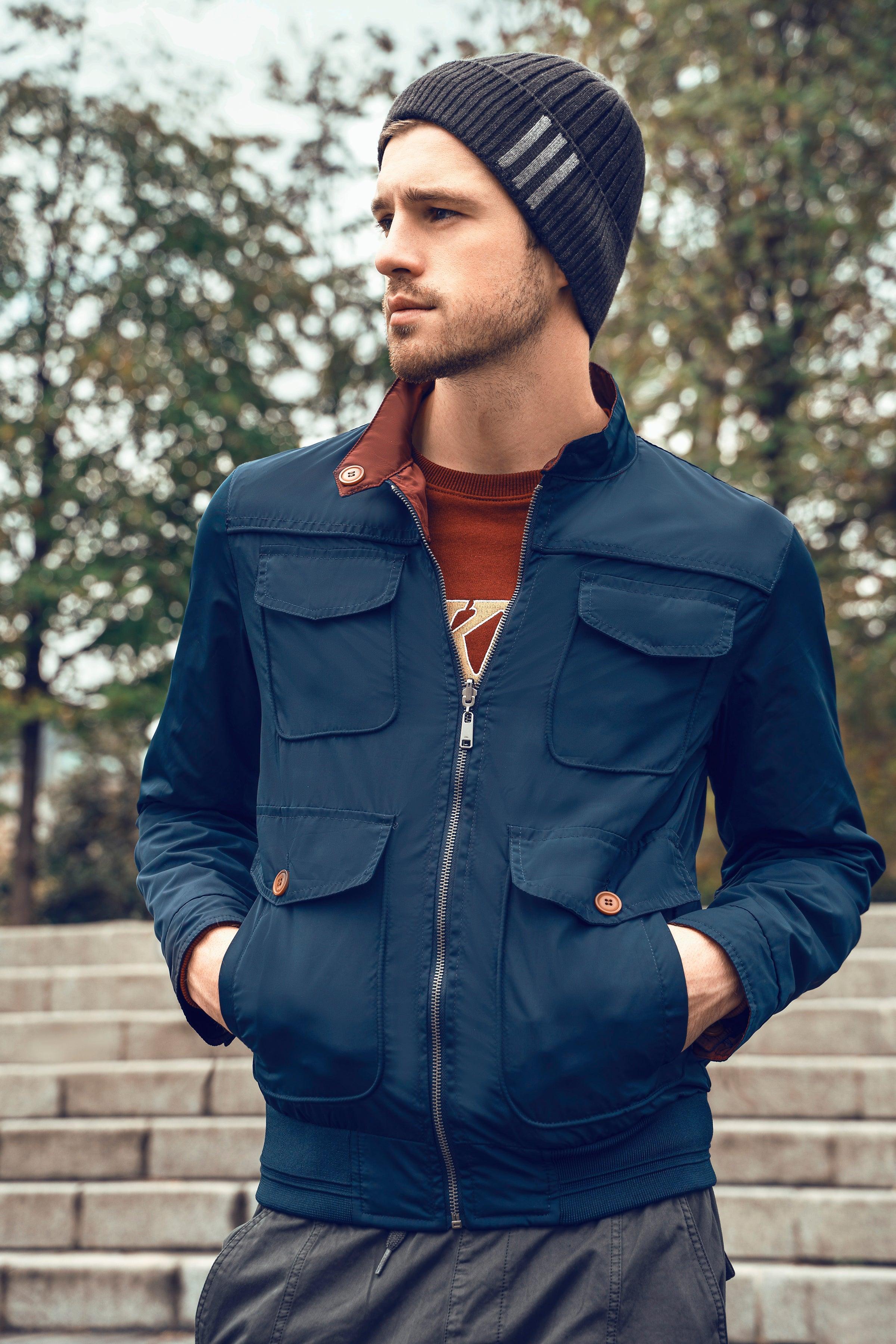 REVERSIBLE JACKET F/S NAVY MAROON at Charcoal Clothing