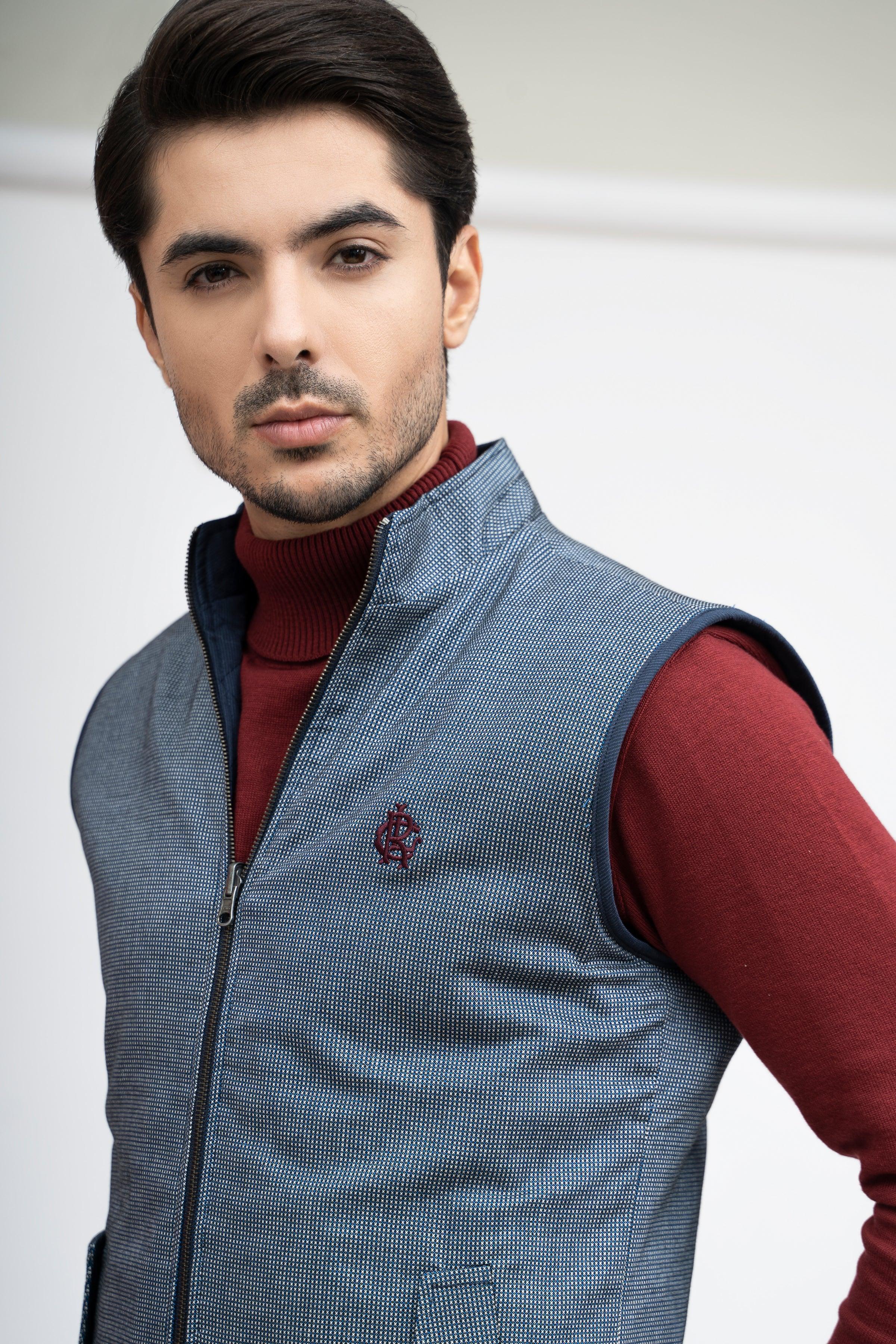 REVERSIBLE JACKET S/L BLUE WHITE at Charcoal Clothing