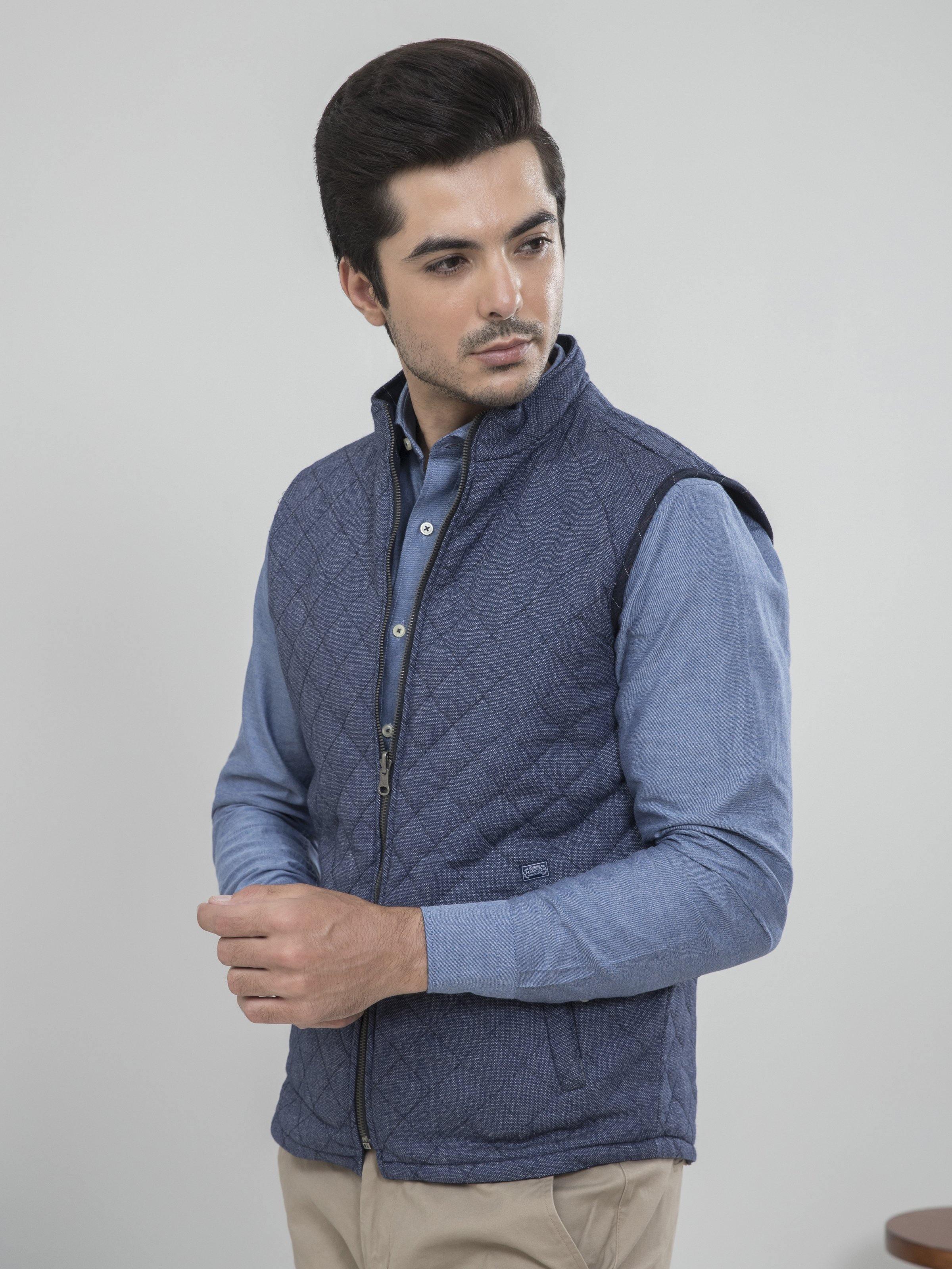 REVERSIBLE SLEEVELESS JACKET NAVY at Charcoal Clothing