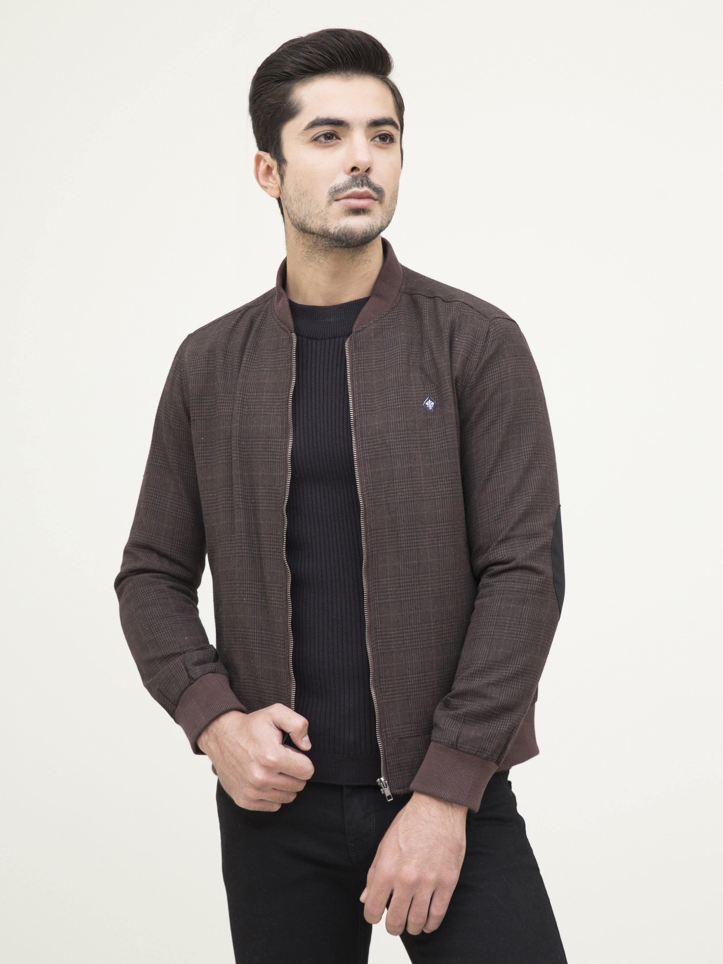 RIB BAN JACKET FULL SLEEVE BROWN BLACK at Charcoal Clothing