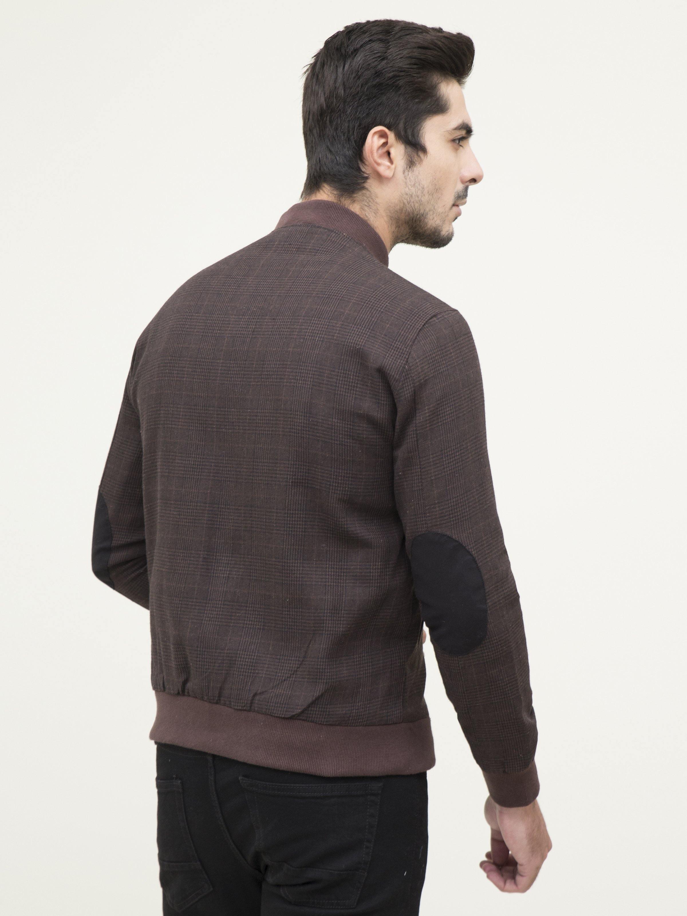 RIB BAN JACKET FULL SLEEVE BROWN BLACK at Charcoal Clothing