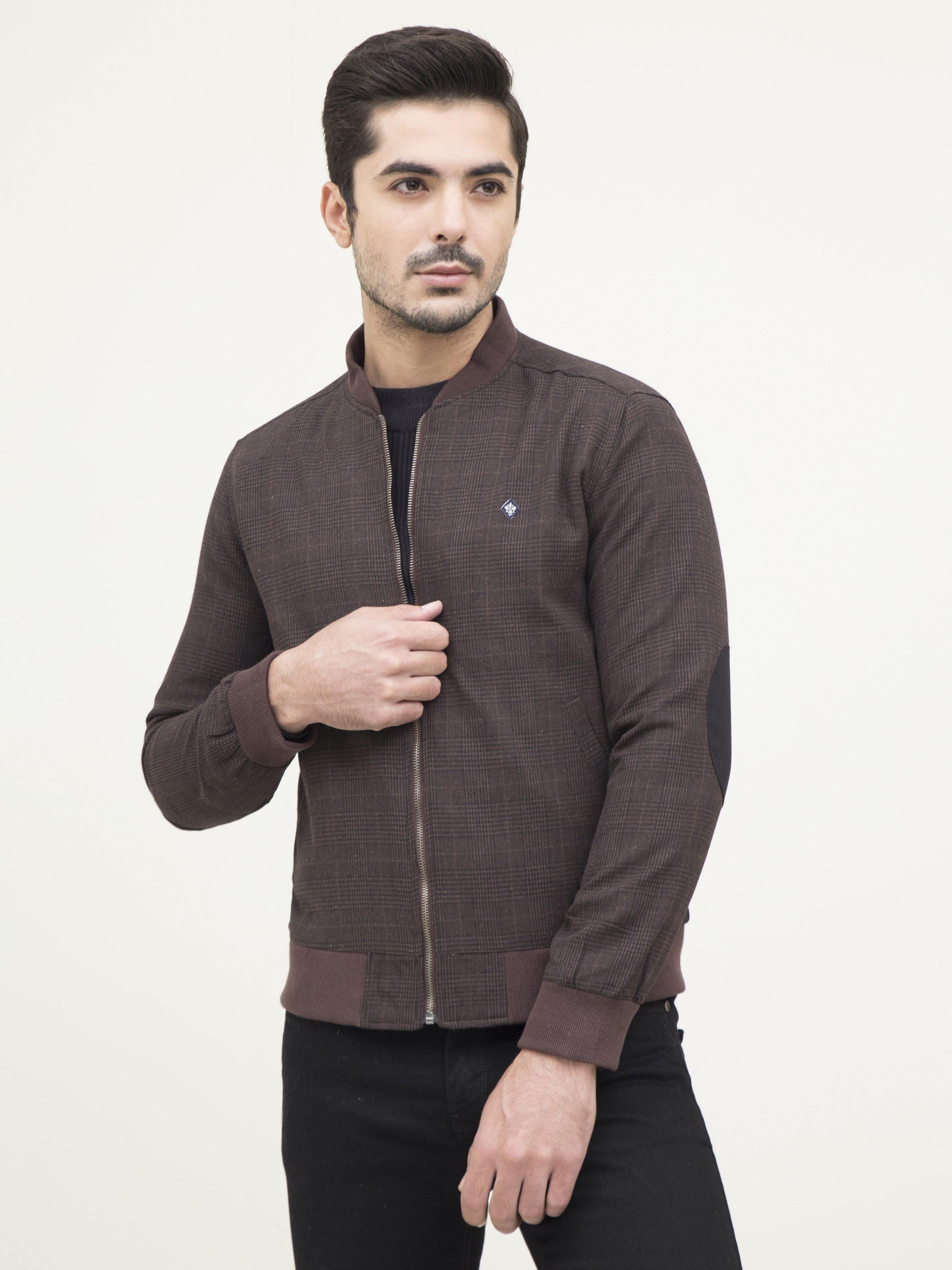 RIB BAN JACKET FULL SLEEVE BROWN BLACK at Charcoal Clothing