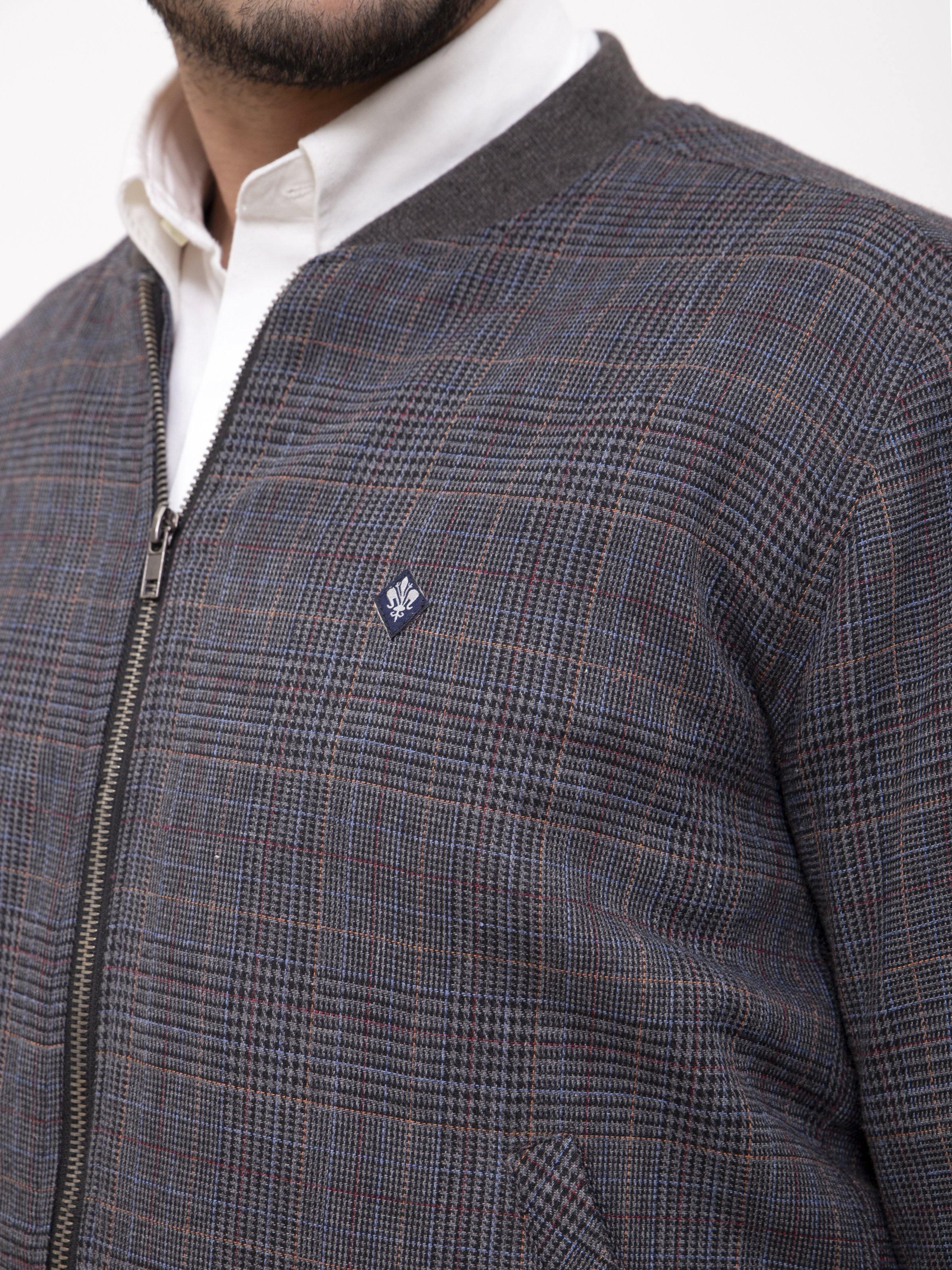 RIB BAN JACKET FULL SLEEVE GREY BLACK at Charcoal Clothing