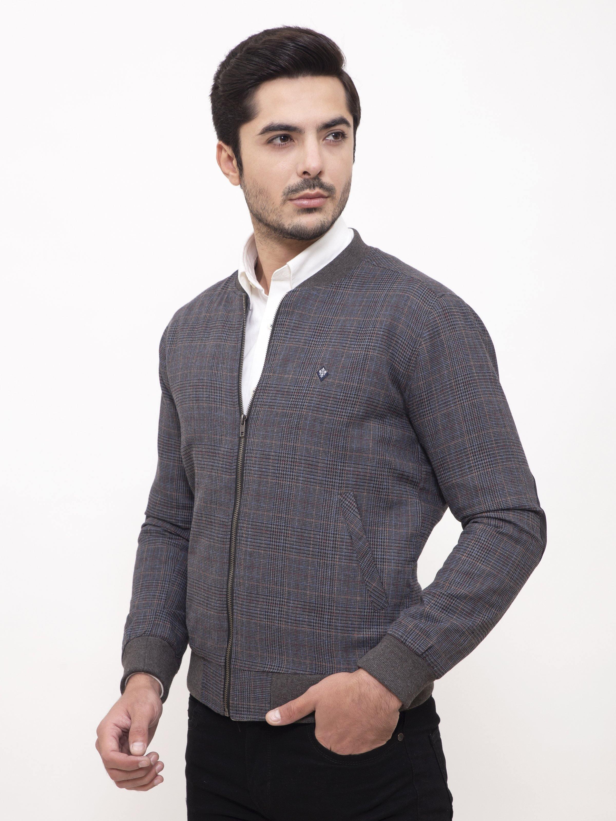 RIB BAN JACKET FULL SLEEVE GREY BLACK at Charcoal Clothing
