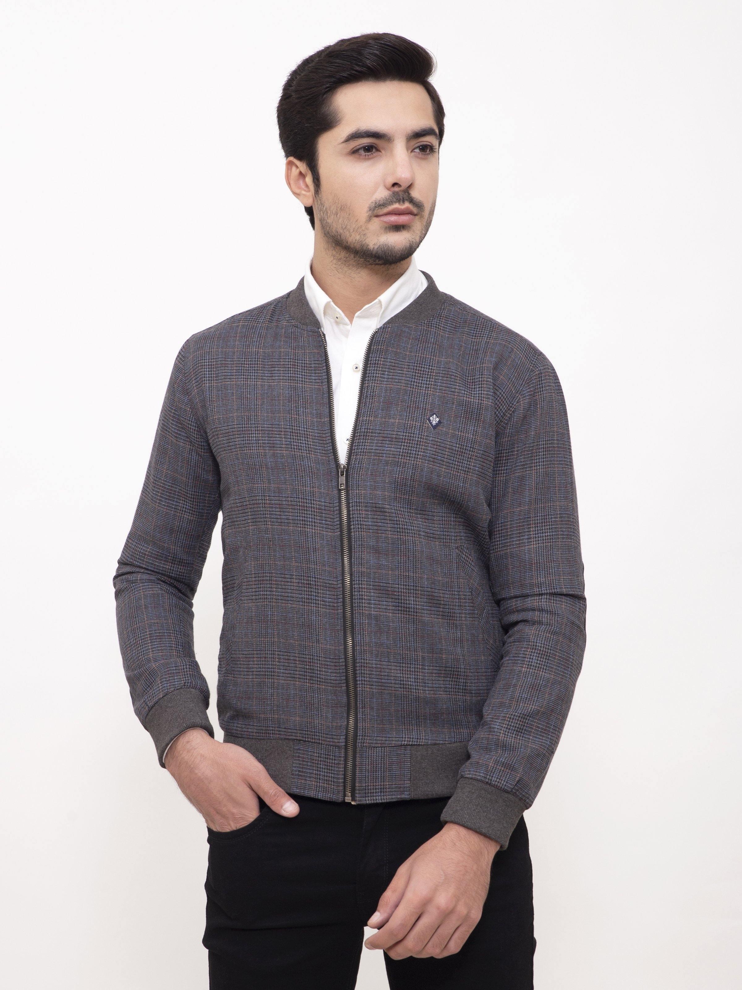 RIB BAN JACKET FULL SLEEVE GREY BLACK at Charcoal Clothing