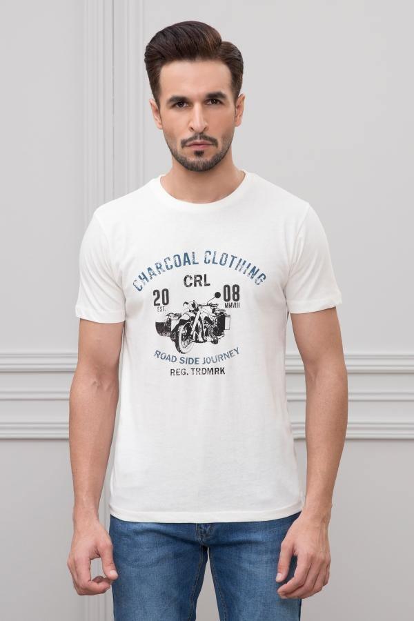 ROAD SIDE JOURNEY GRAPHIC T SHIRT ROUND NECK OFF WHITE at Charcoal Clothing