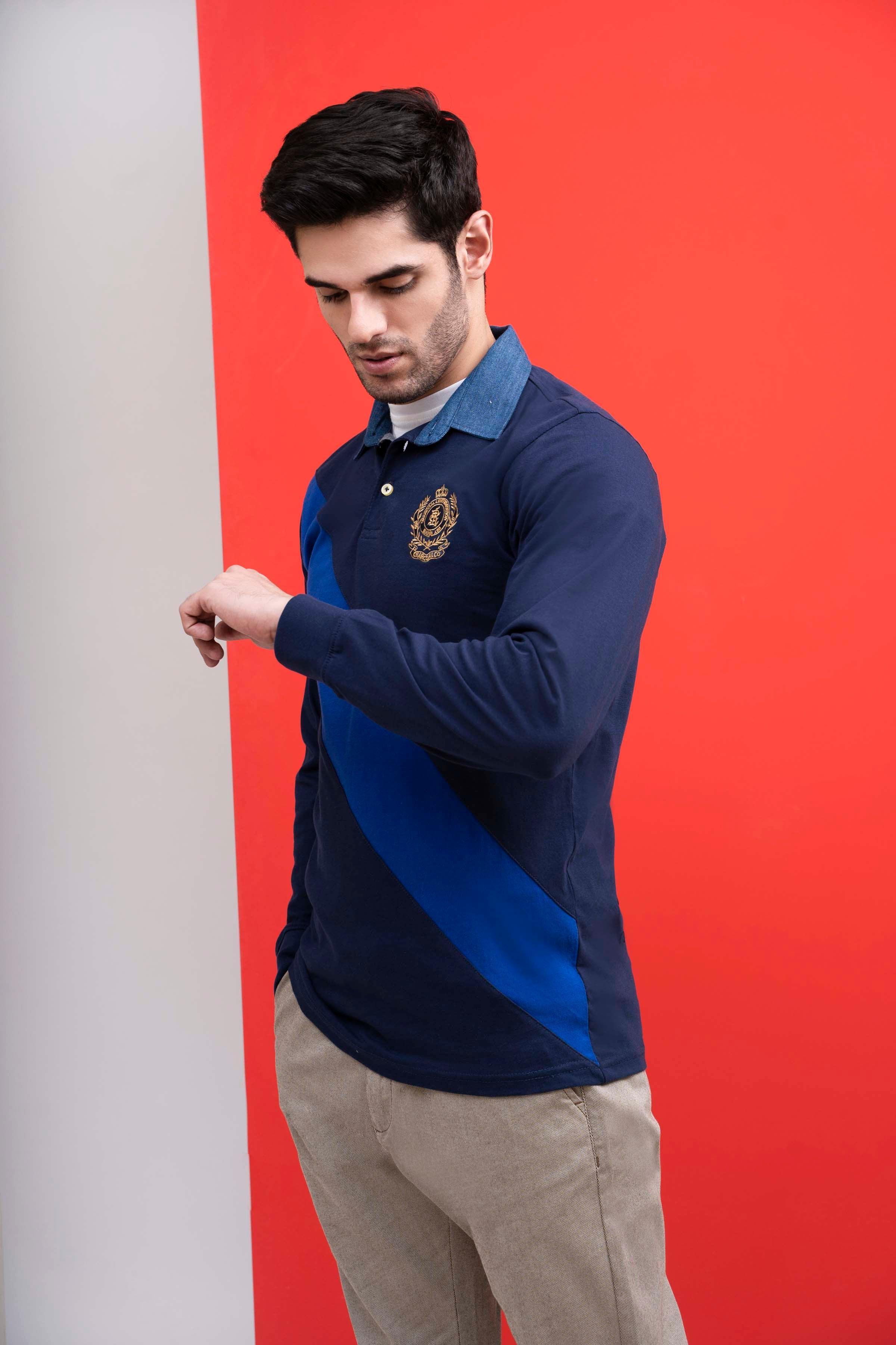 RUGBY DENIM COLLAR SHIRT NAVY at Charcoal Clothing