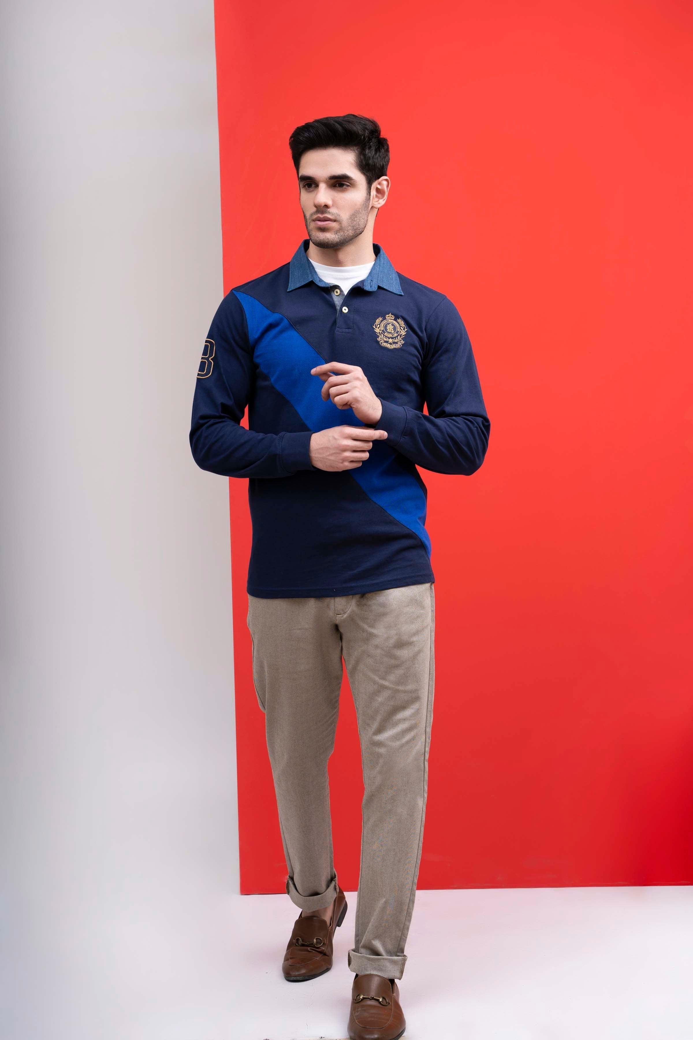 RUGBY DENIM COLLAR SHIRT NAVY at Charcoal Clothing