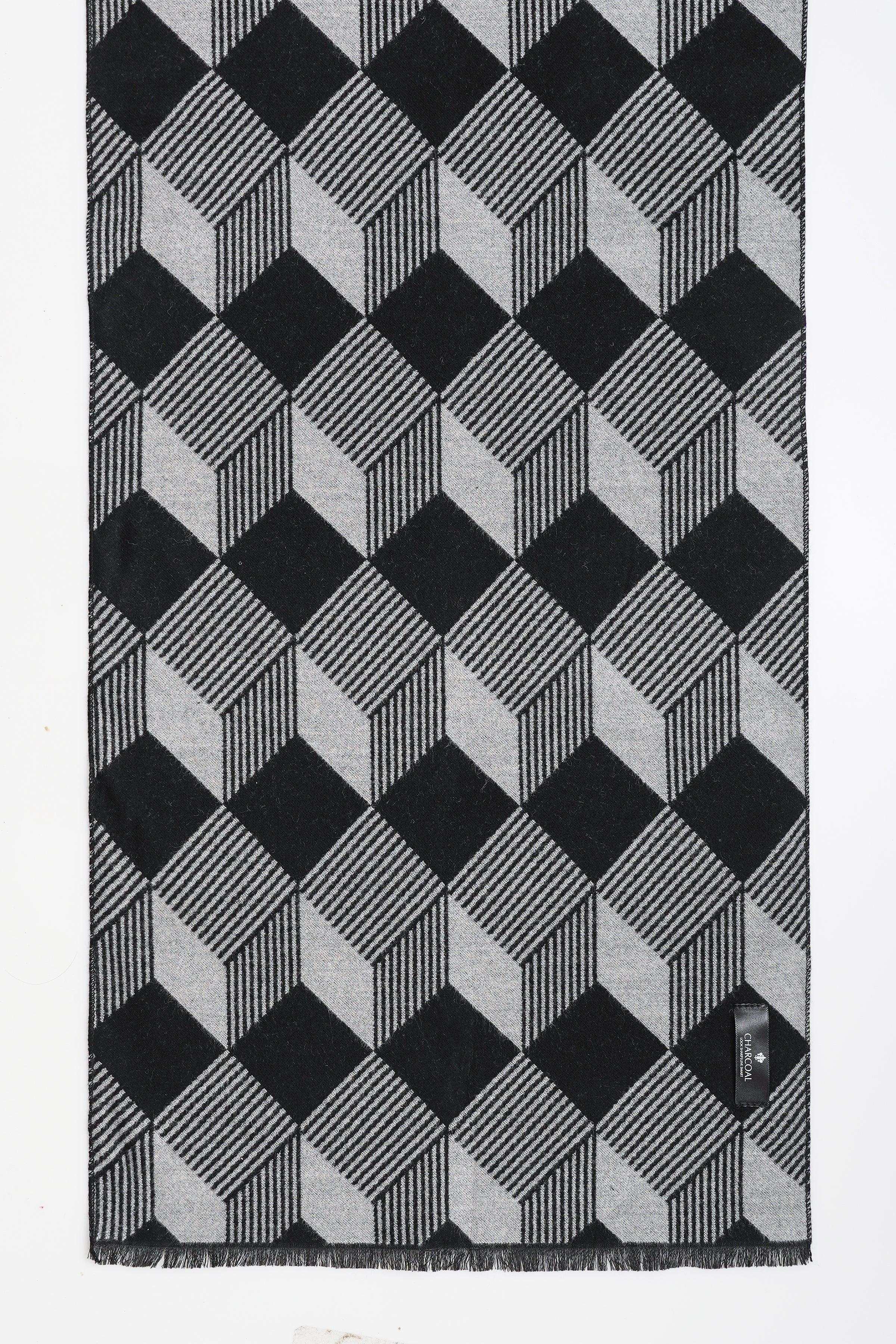 Black and white plaid scarf with fringed ends