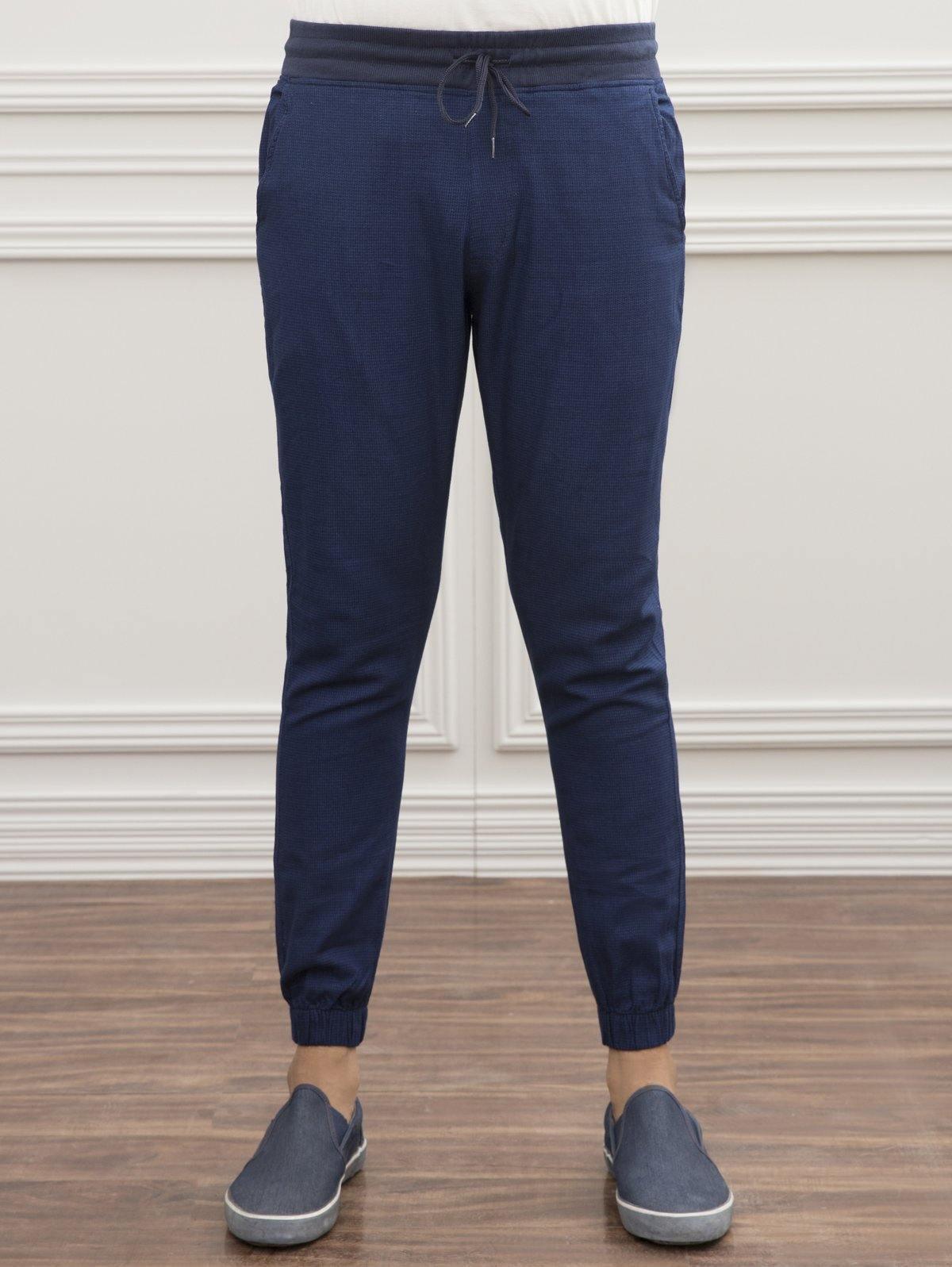 SELF CHECK SLIM FIT TROUSER NAVY BLUE at Charcoal Clothing