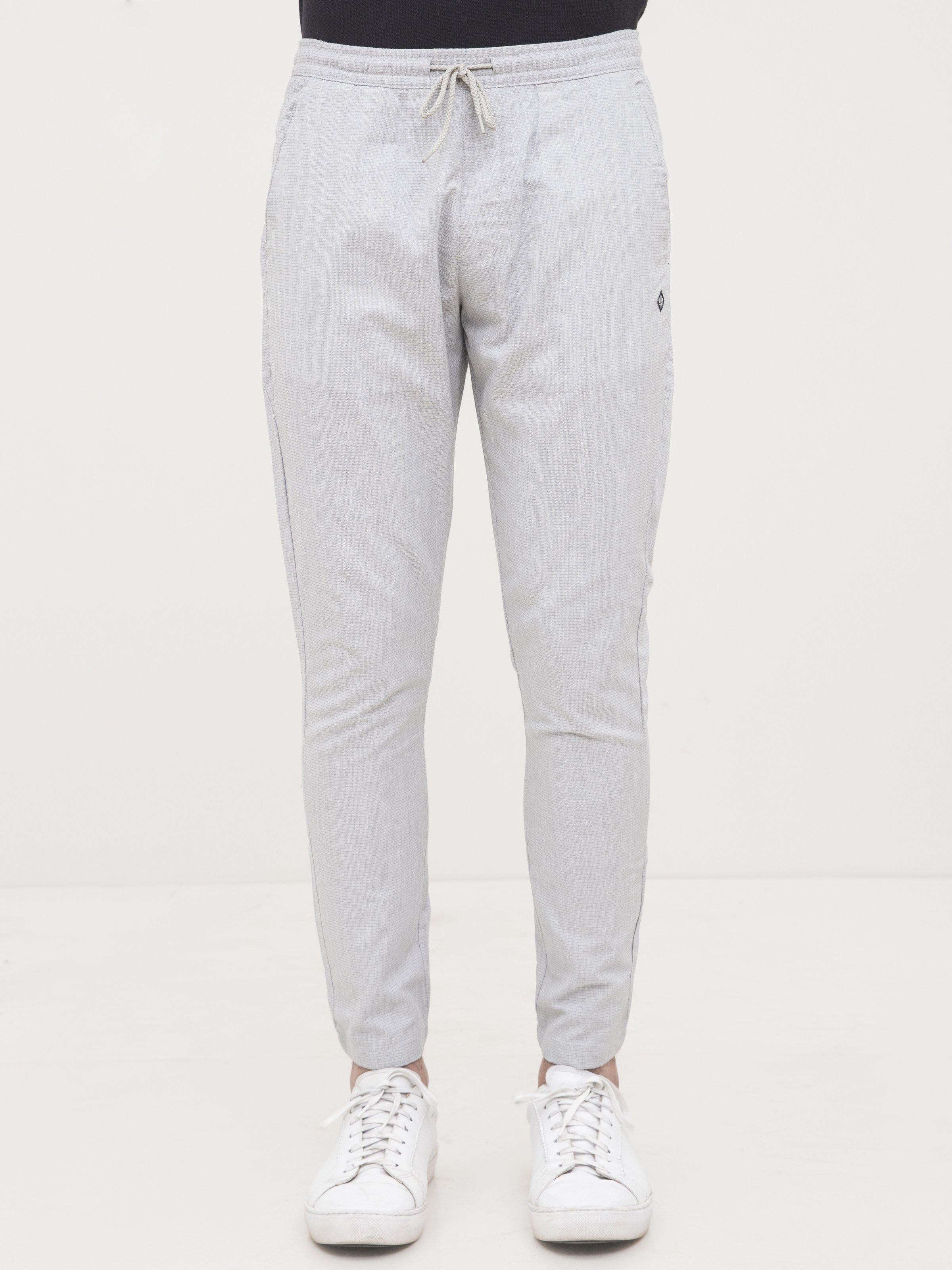 SELF TEXTURED CASUAL TROUSER GREY WHITE at Charcoal Clothing