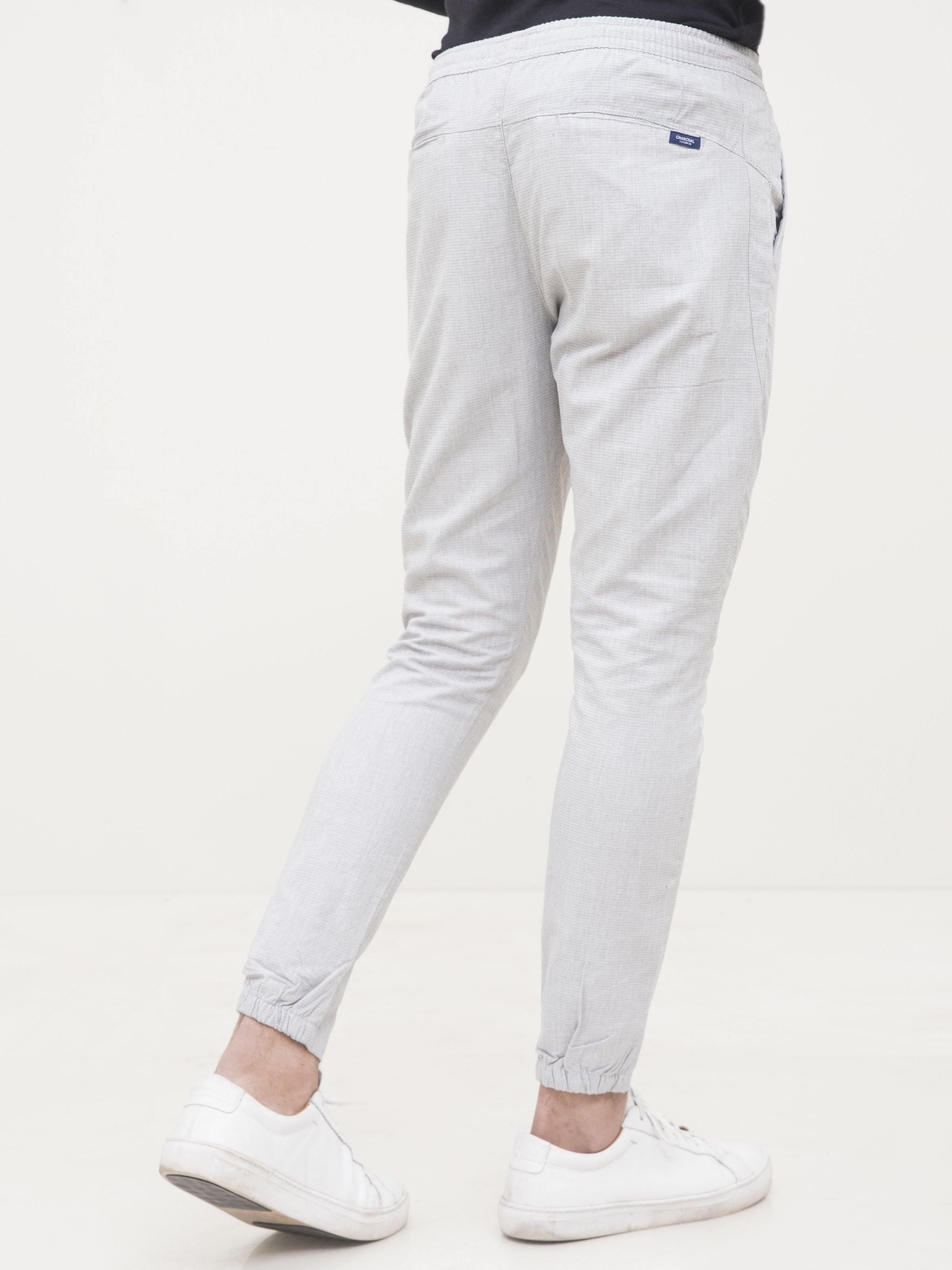 SELF TEXTURED CASUAL TROUSER GREY WHITE at Charcoal Clothing