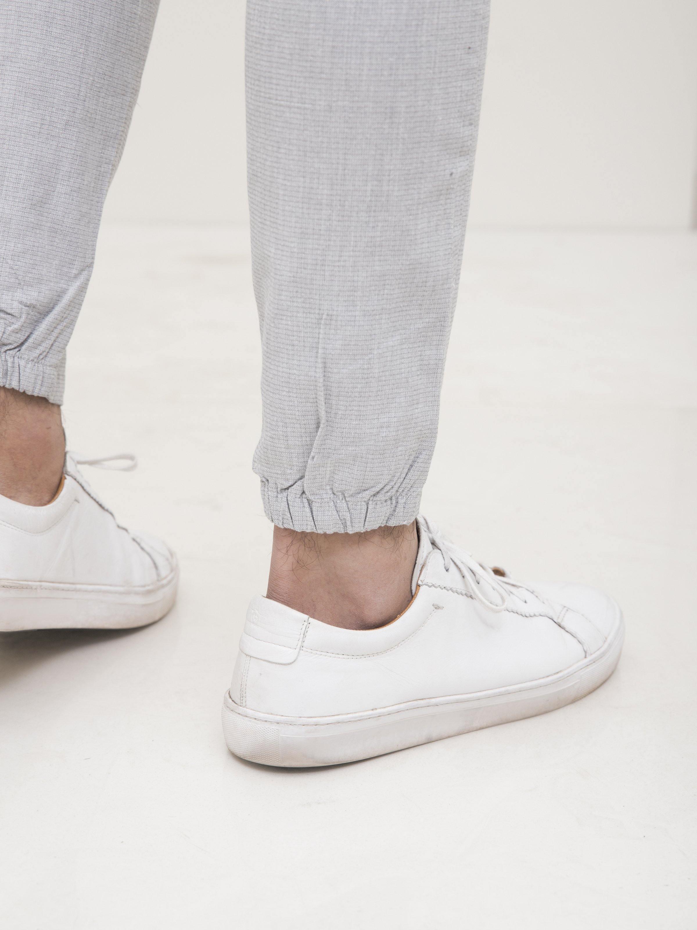 SELF TEXTURED CASUAL TROUSER GREY WHITE at Charcoal Clothing