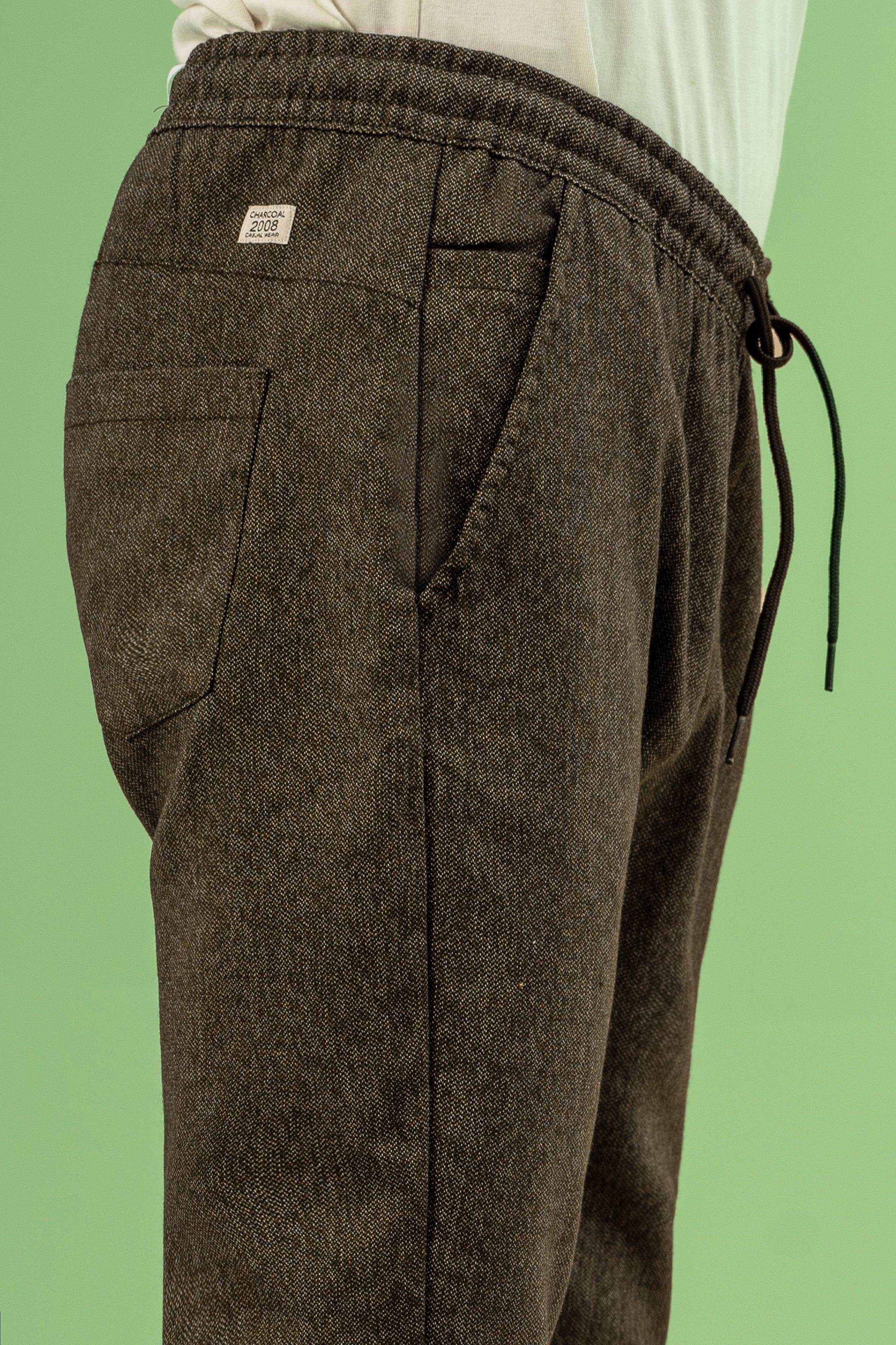 SELF TEXTURED CONTRAST TAPE TROUSER BROWN BLACK at Charcoal Clothing