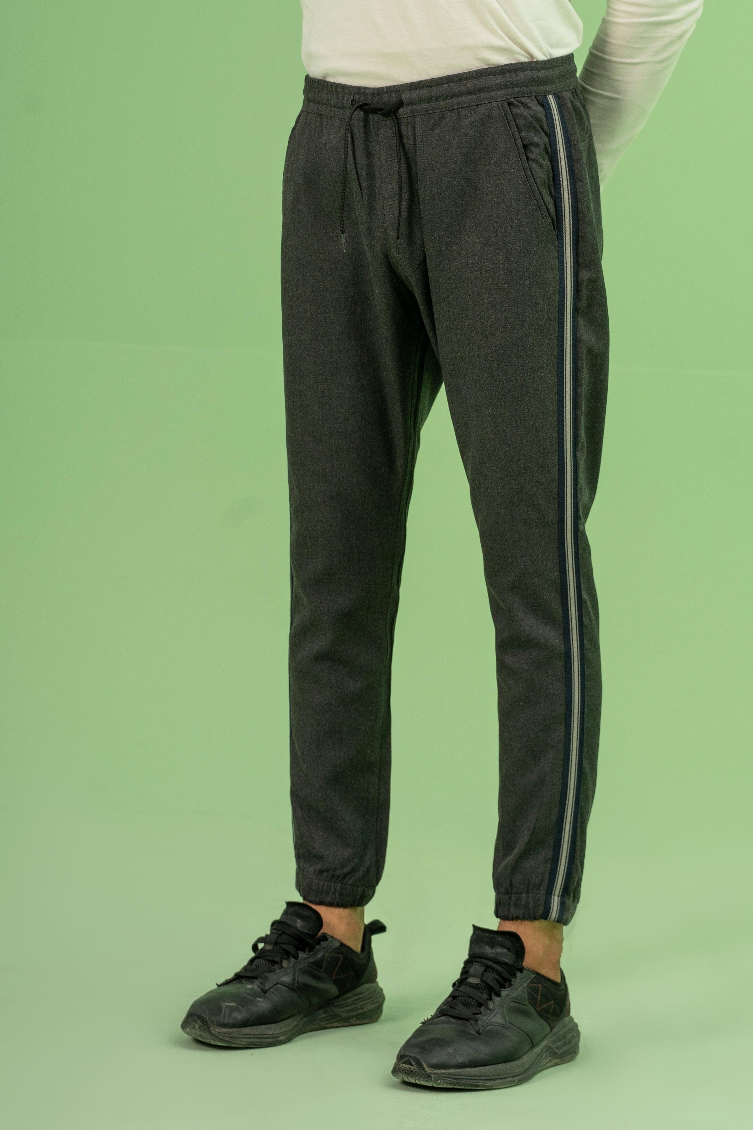 SELF TEXTURED CONTRAST TAPE TROUSER CHARCOAL at Charcoal Clothing
