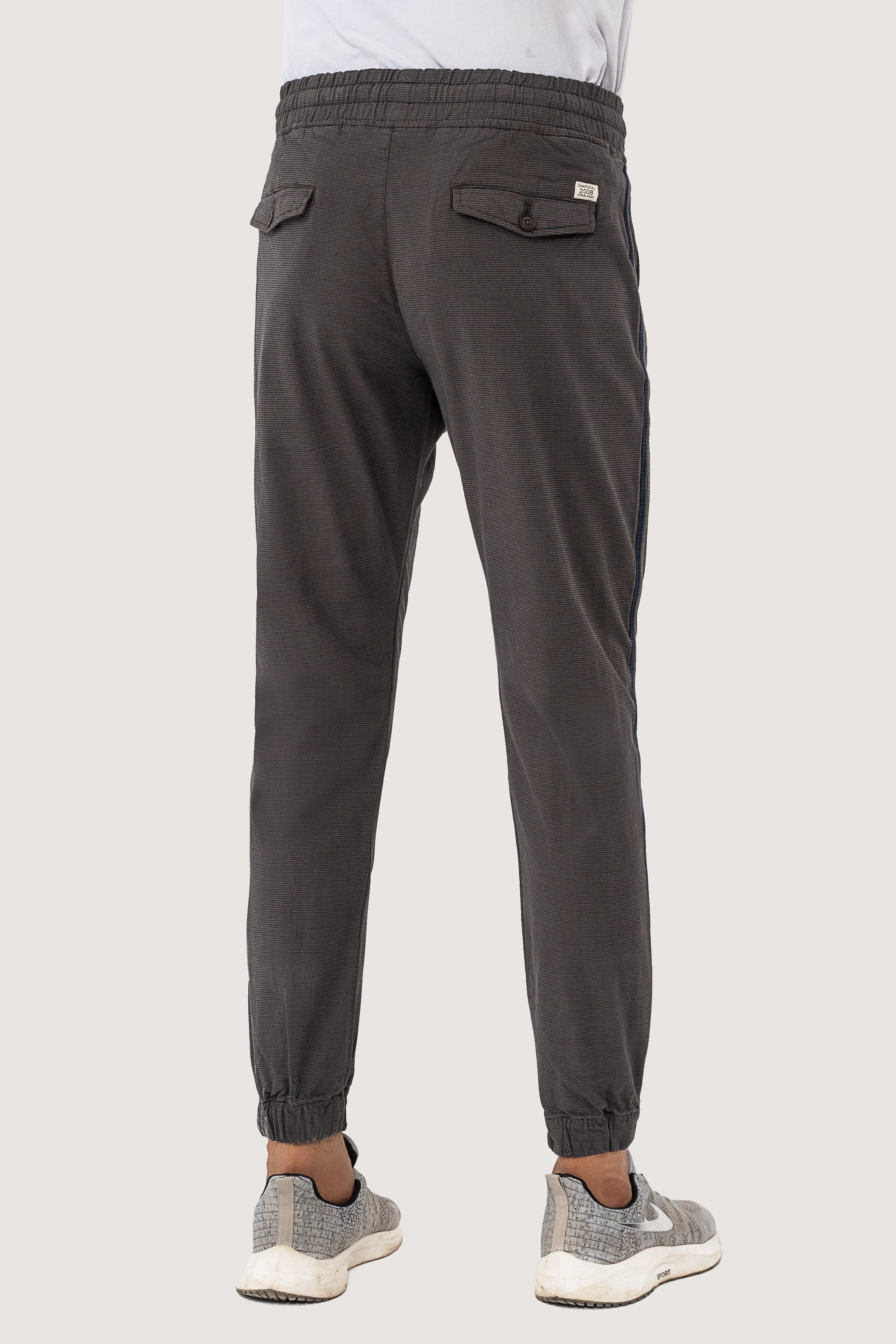 SELF TEXTURED CONTRAST TAPE TROUSER OLIVE at Charcoal Clothing