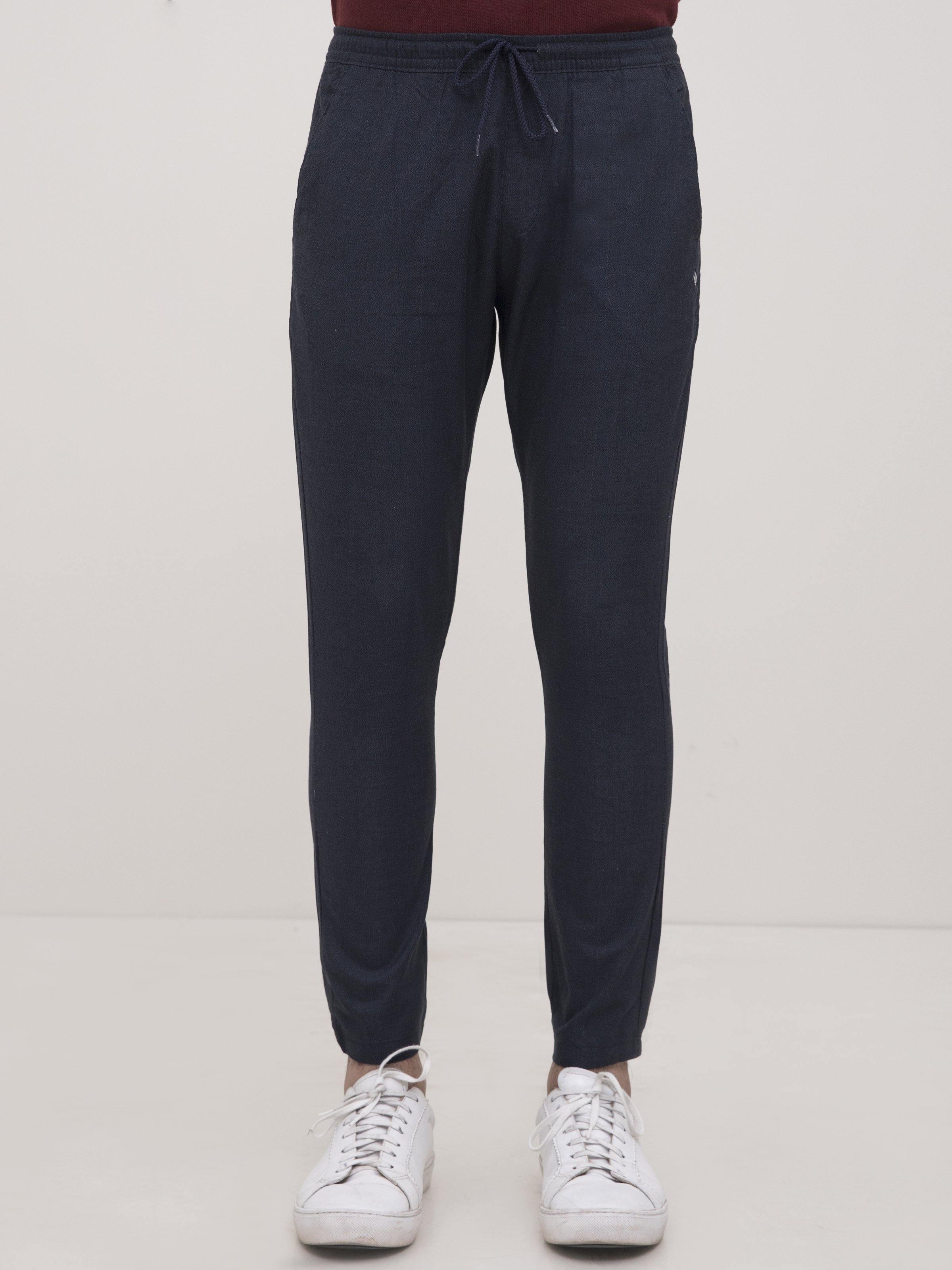 SELF TEXTURED TAPERED FIT TROUSER BLACK GREY at Charcoal Clothing