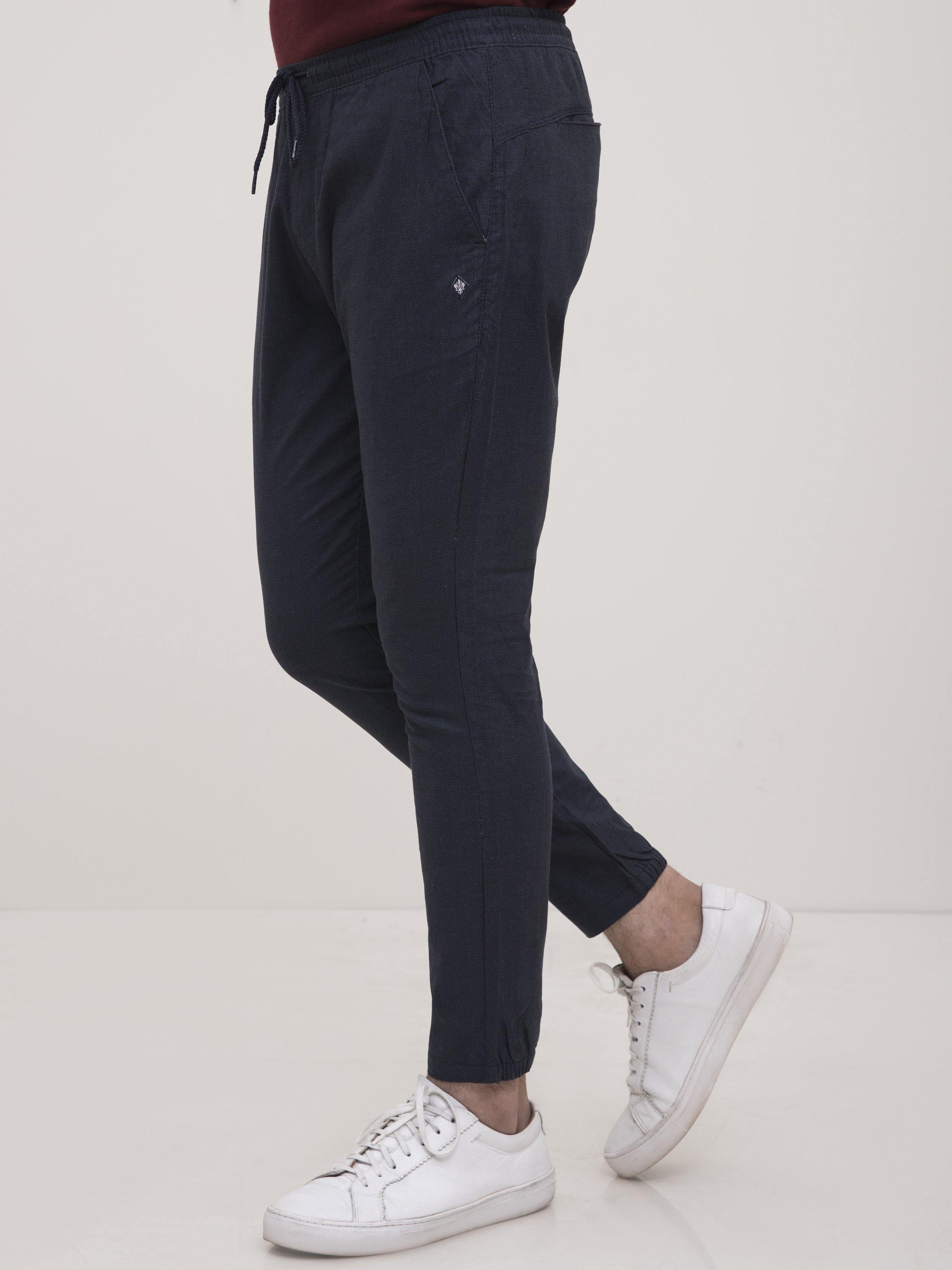 SELF TEXTURED TAPERED FIT TROUSER BLACK GREY at Charcoal Clothing