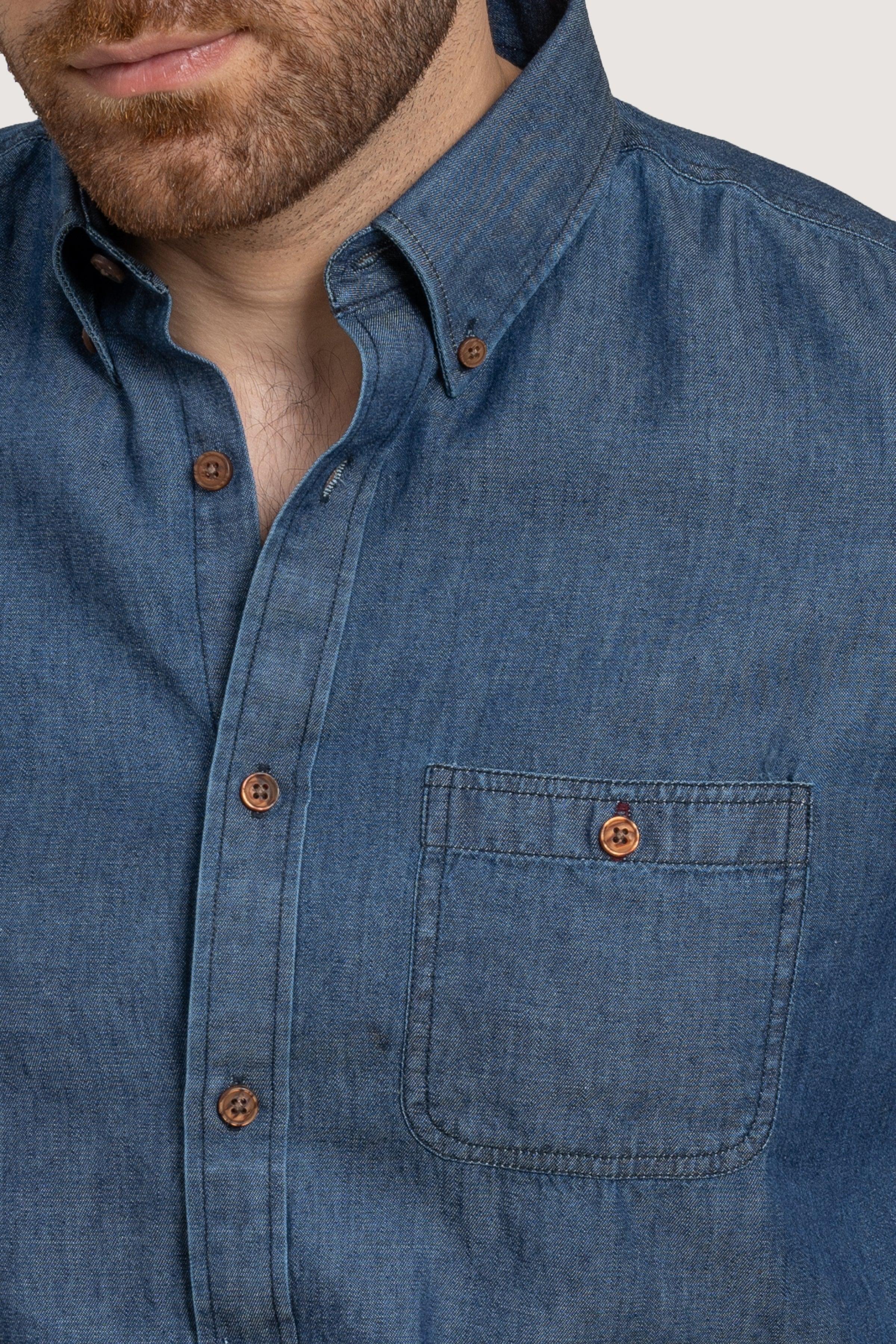 SEMI CASUAL DENIM SHIRT DARK BLUE at Charcoal Clothing