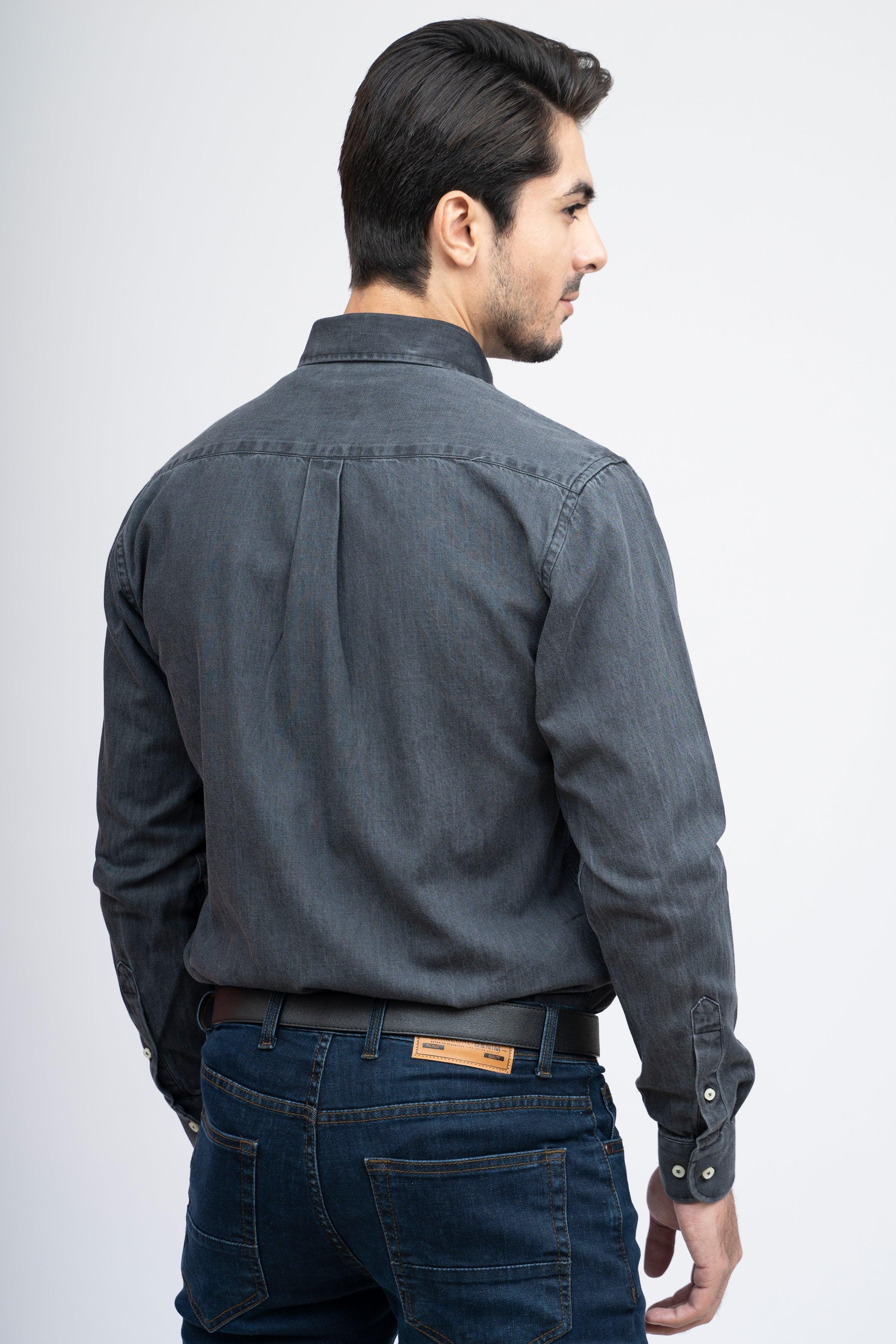 SEMI CASUAL DENIM SHIRT DARK GREY at Charcoal Clothing