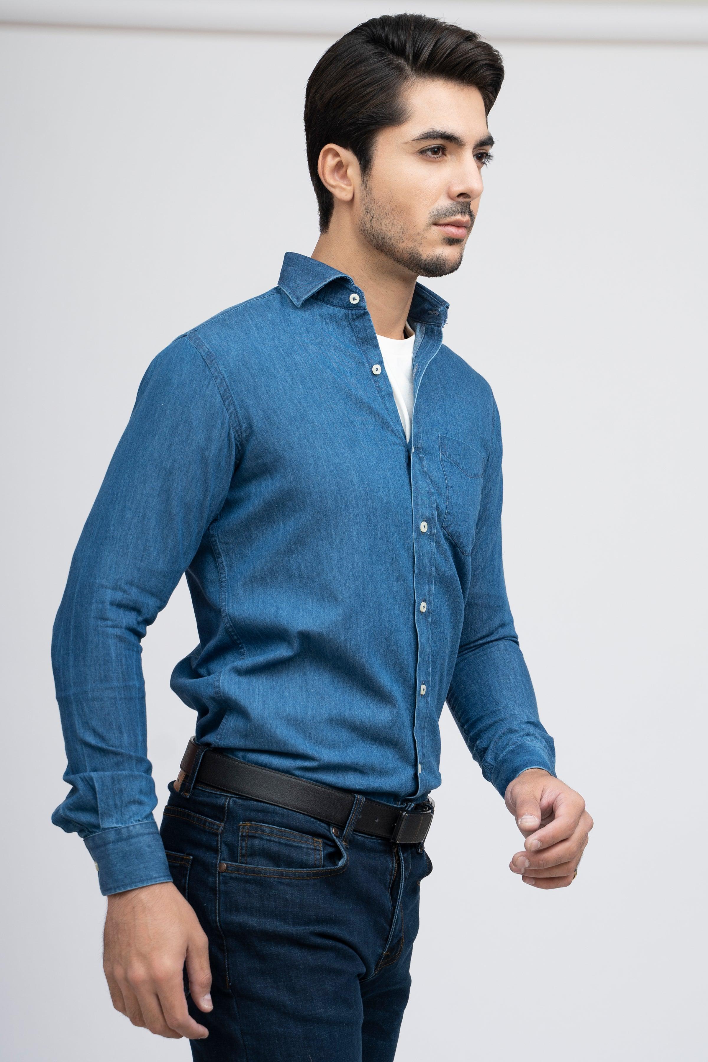 SEMI CASUAL DENIM SHIRT LIGHT BLUE at Charcoal Clothing