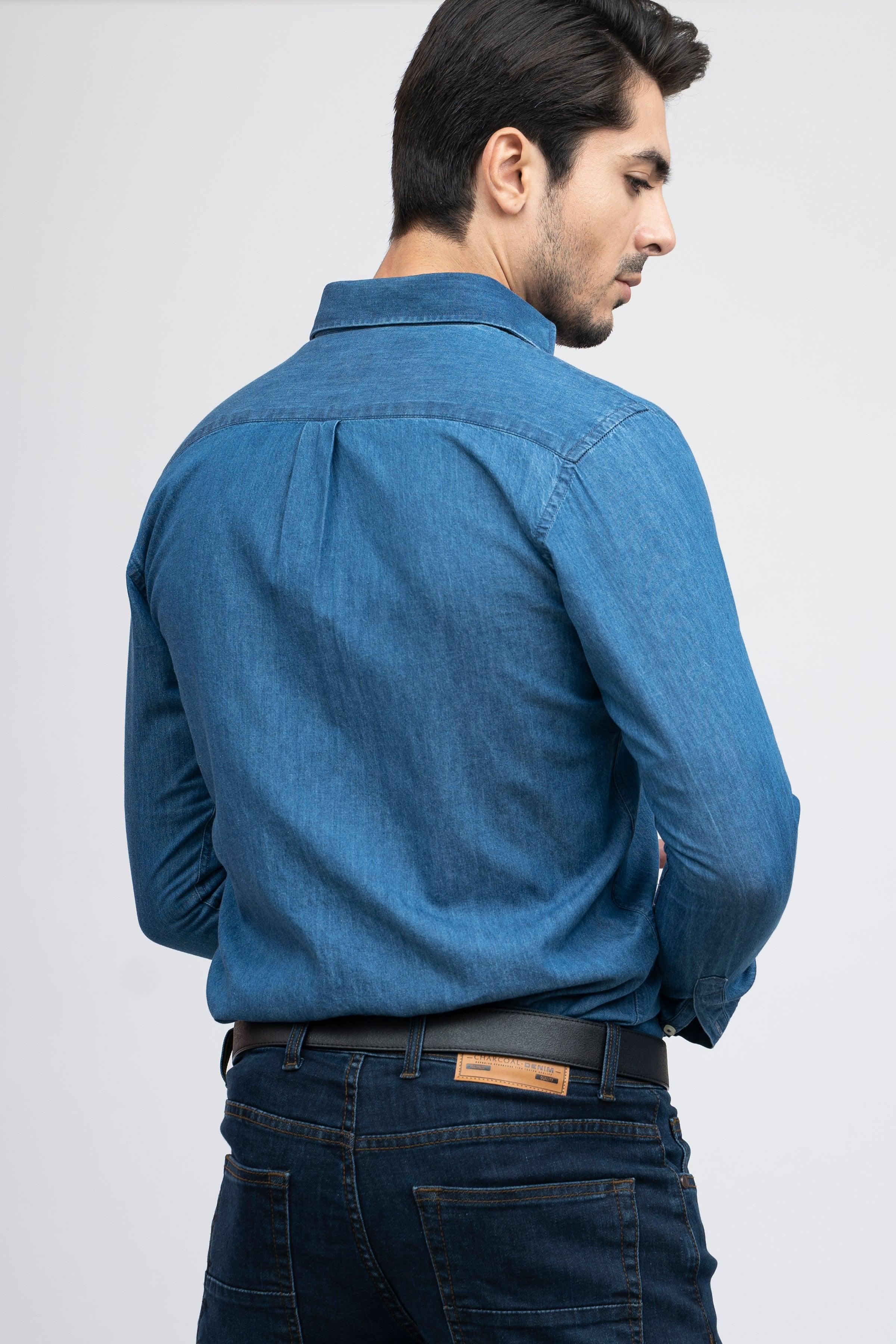 SEMI CASUAL DENIM SHIRT LIGHT BLUE at Charcoal Clothing
