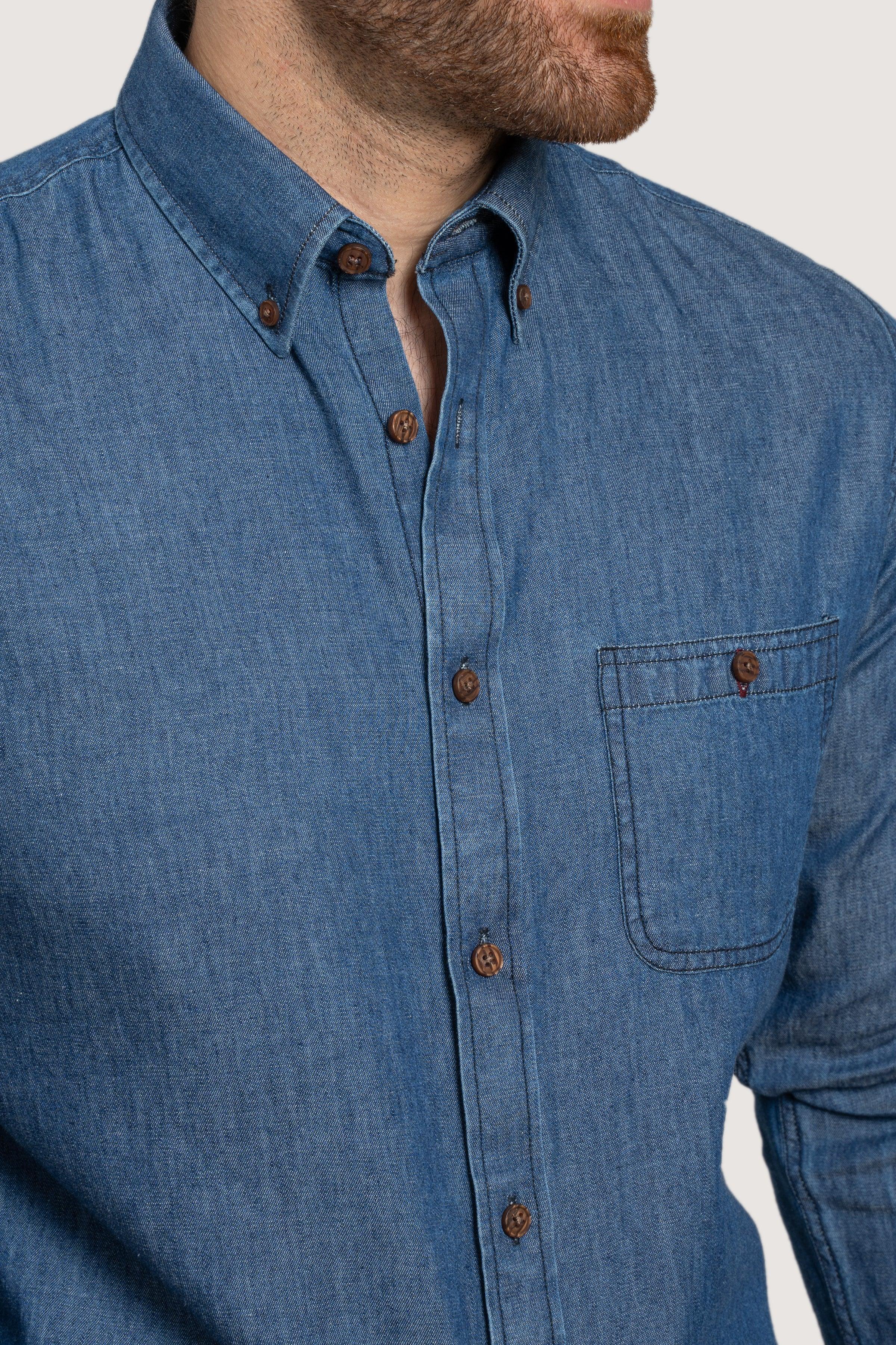 SEMI CASUAL DENIM SHIRT LIGHT BLUE at Charcoal Clothing