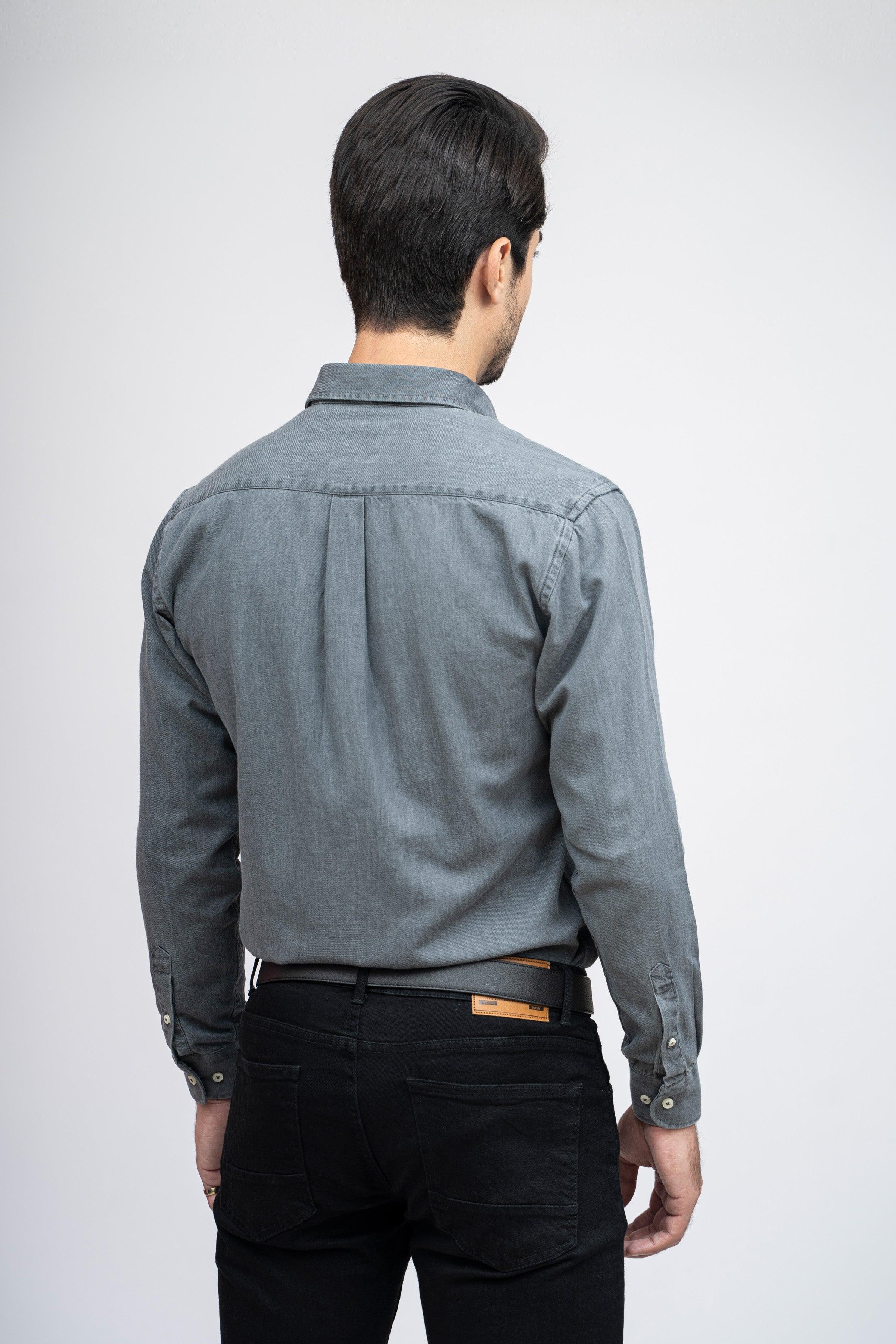SEMI CASUAL DENIM SHIRTS LIGHT GREY at Charcoal Clothing