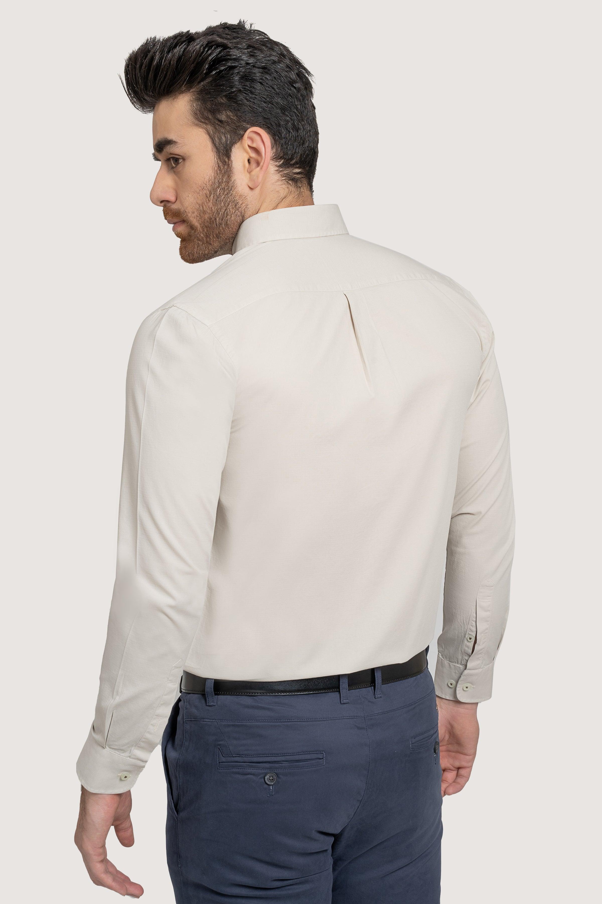 SEMI CASUAL GARMENT DYED SHIRT BEIGE at Charcoal Clothing