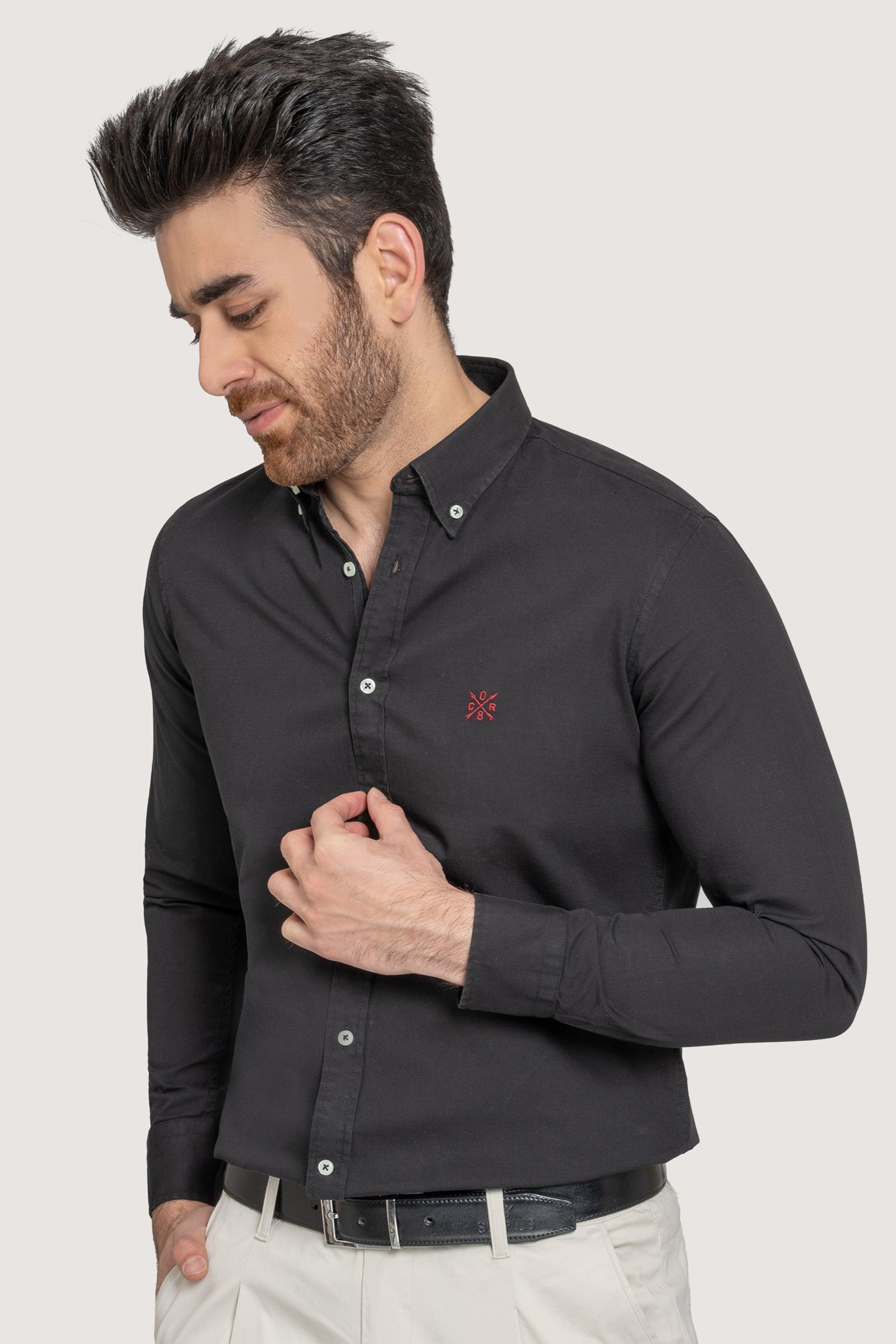 SEMI CASUAL GARMENT DYED SHIRT BLACK at Charcoal Clothing
