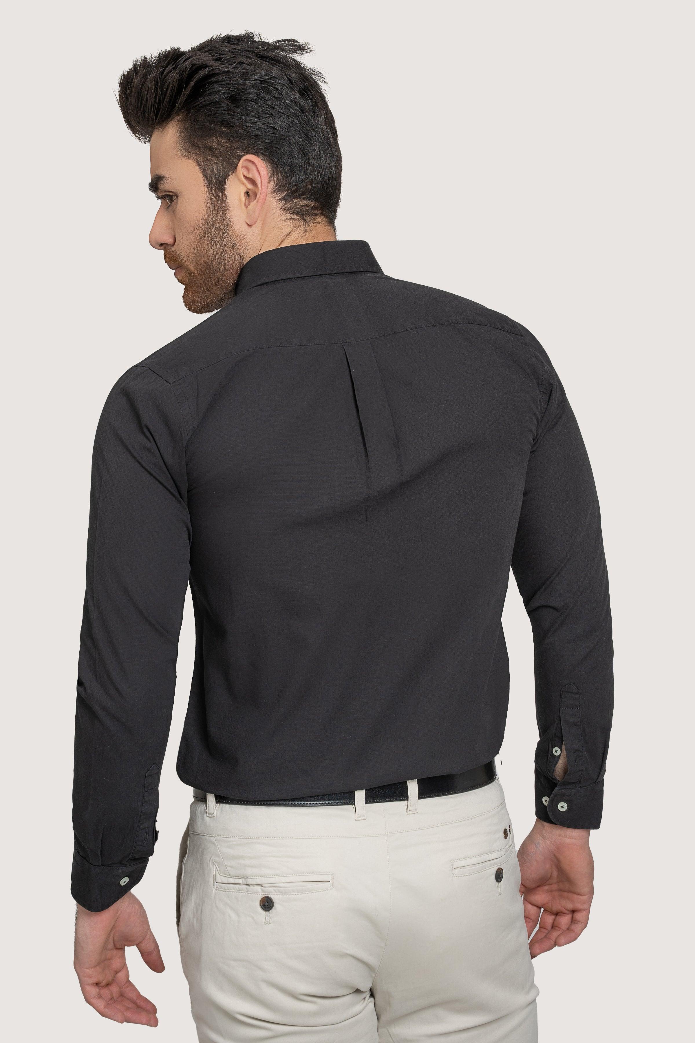 SEMI CASUAL GARMENT DYED SHIRT BLACK at Charcoal Clothing