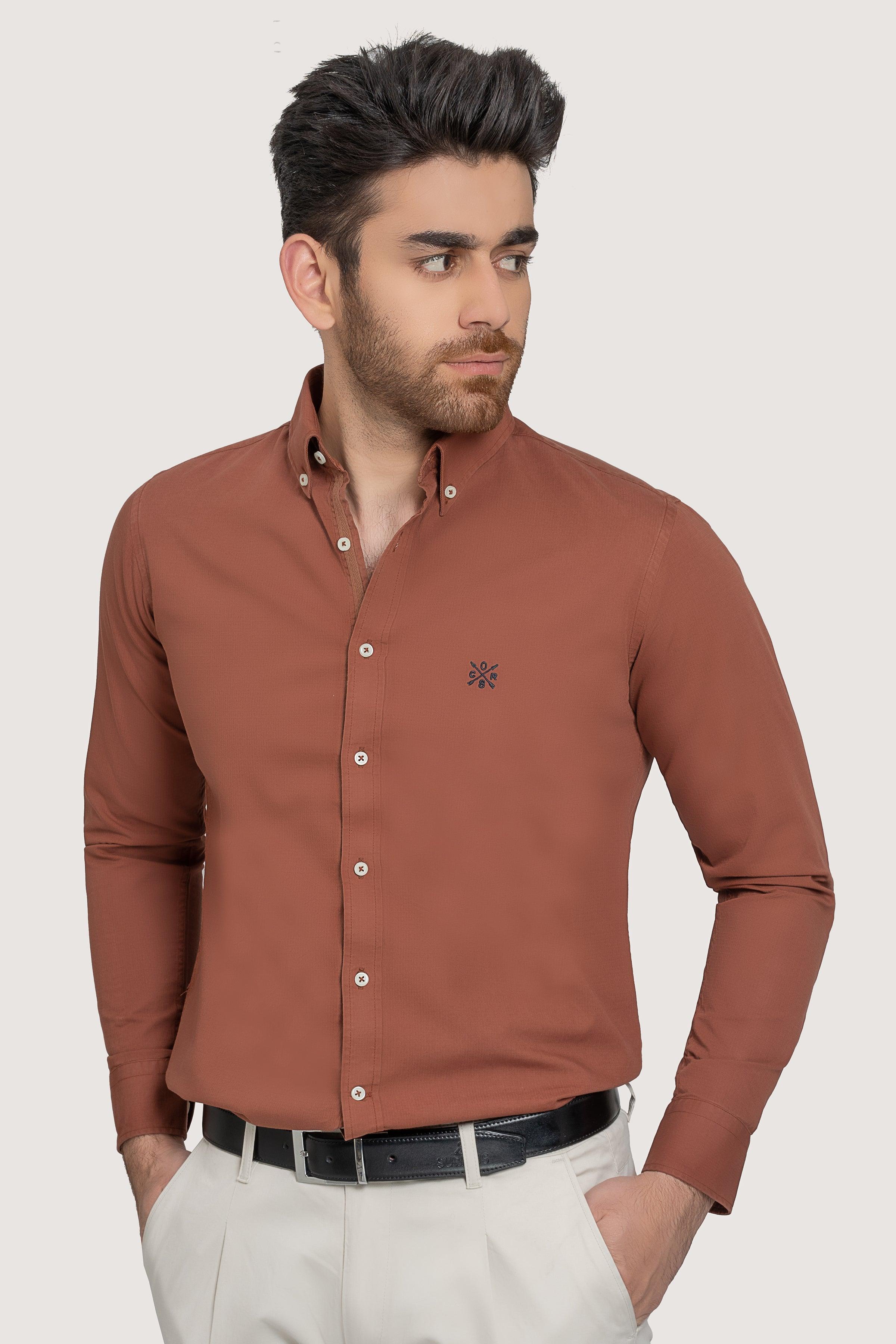 SEMI CASUAL GARMENT DYED SHIRT RUST at Charcoal Clothing