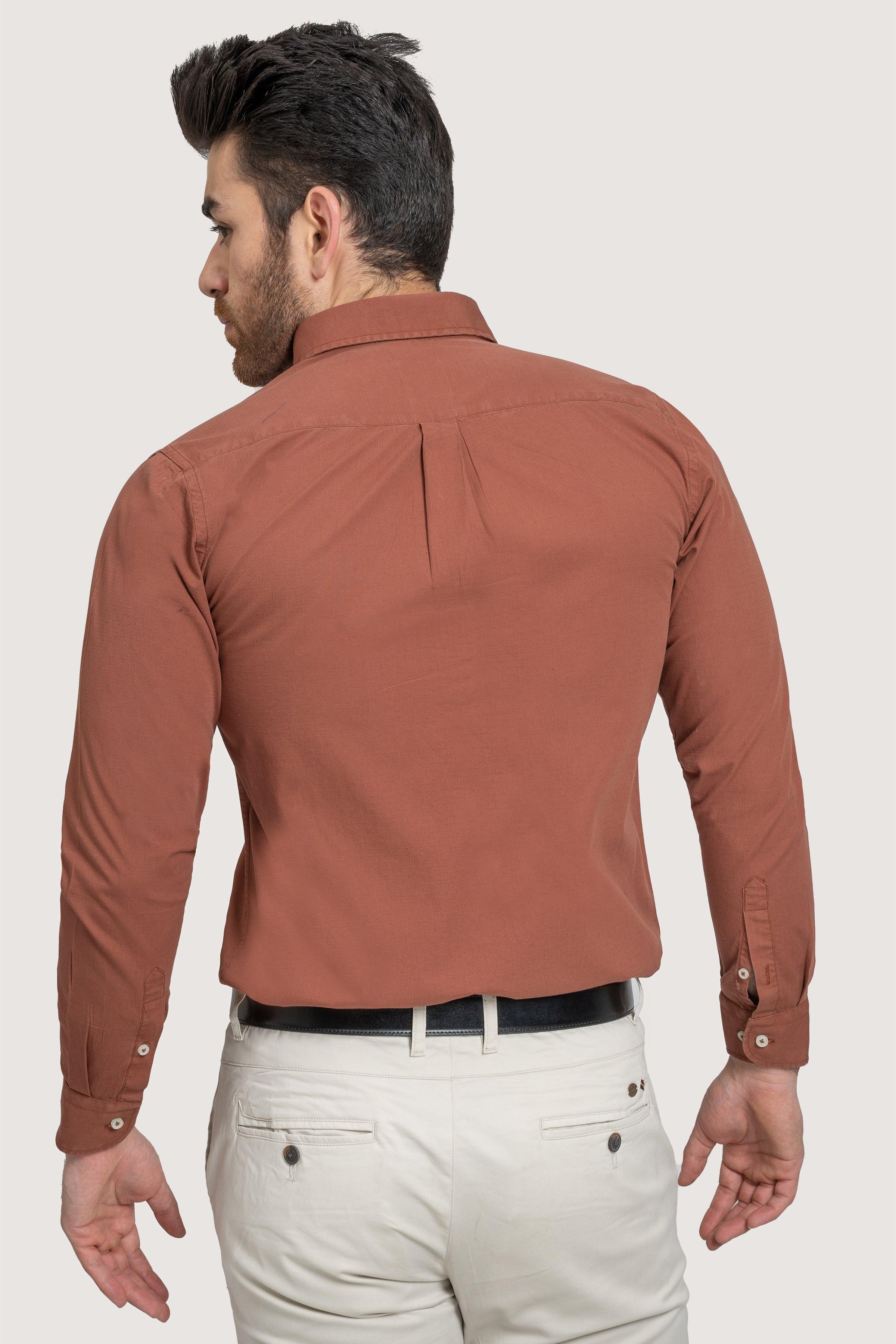 SEMI CASUAL GARMENT DYED SHIRT RUST at Charcoal Clothing
