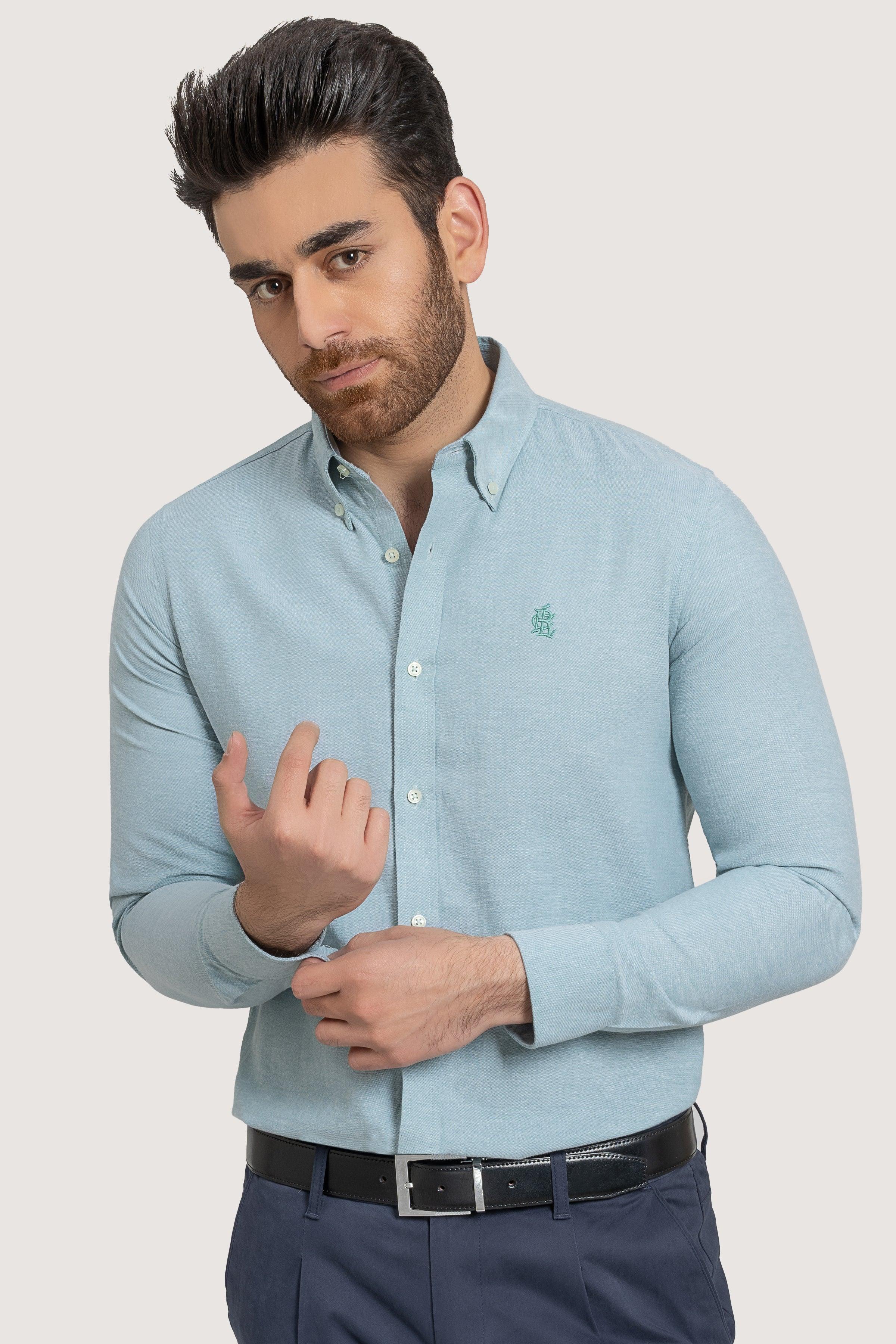 SEMI CASUAL OXFORD SEE GREEN SHIRT at Charcoal Clothing