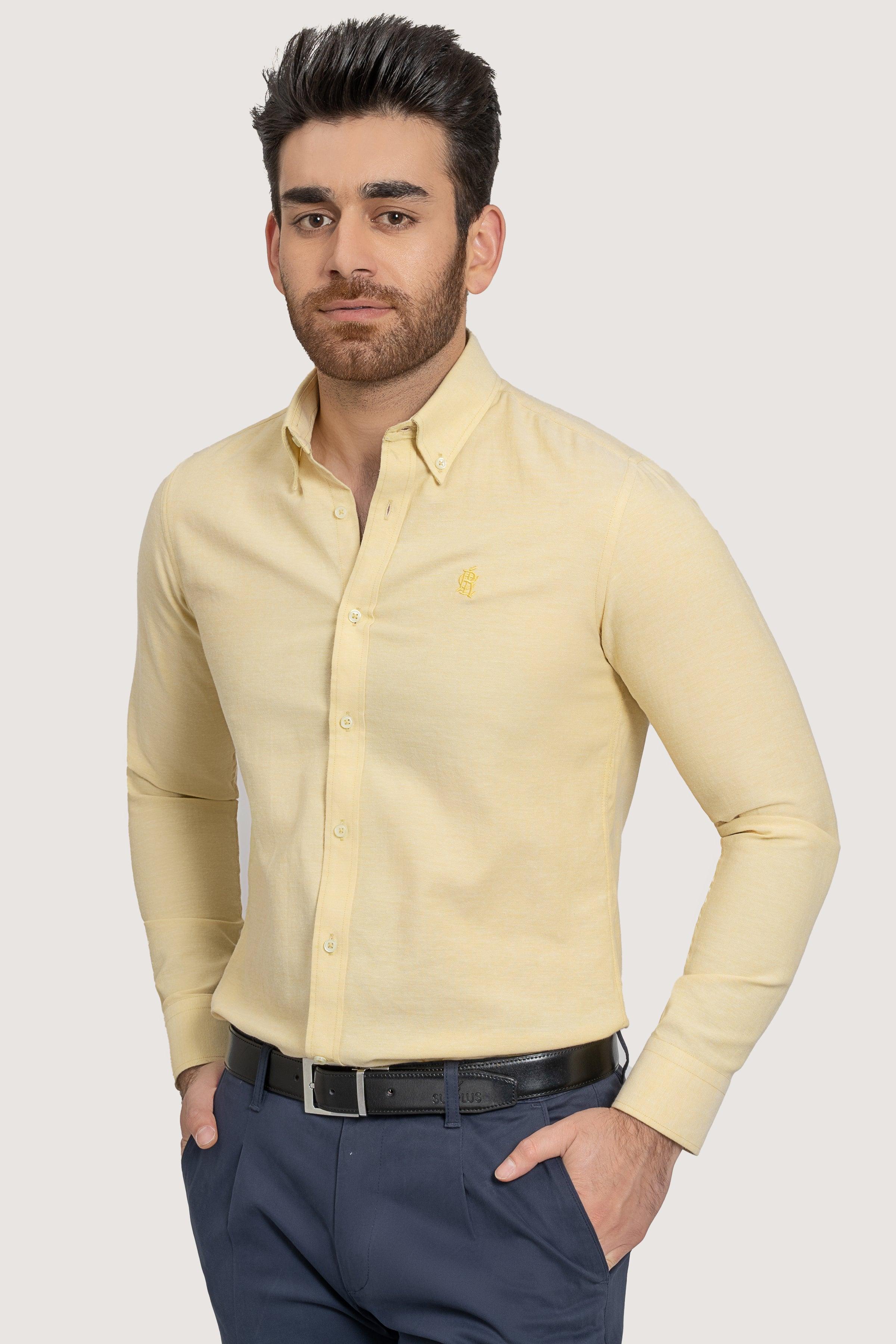 SEMI CASUAL OXFORD YELLOW LIME SHIRT at Charcoal Clothing