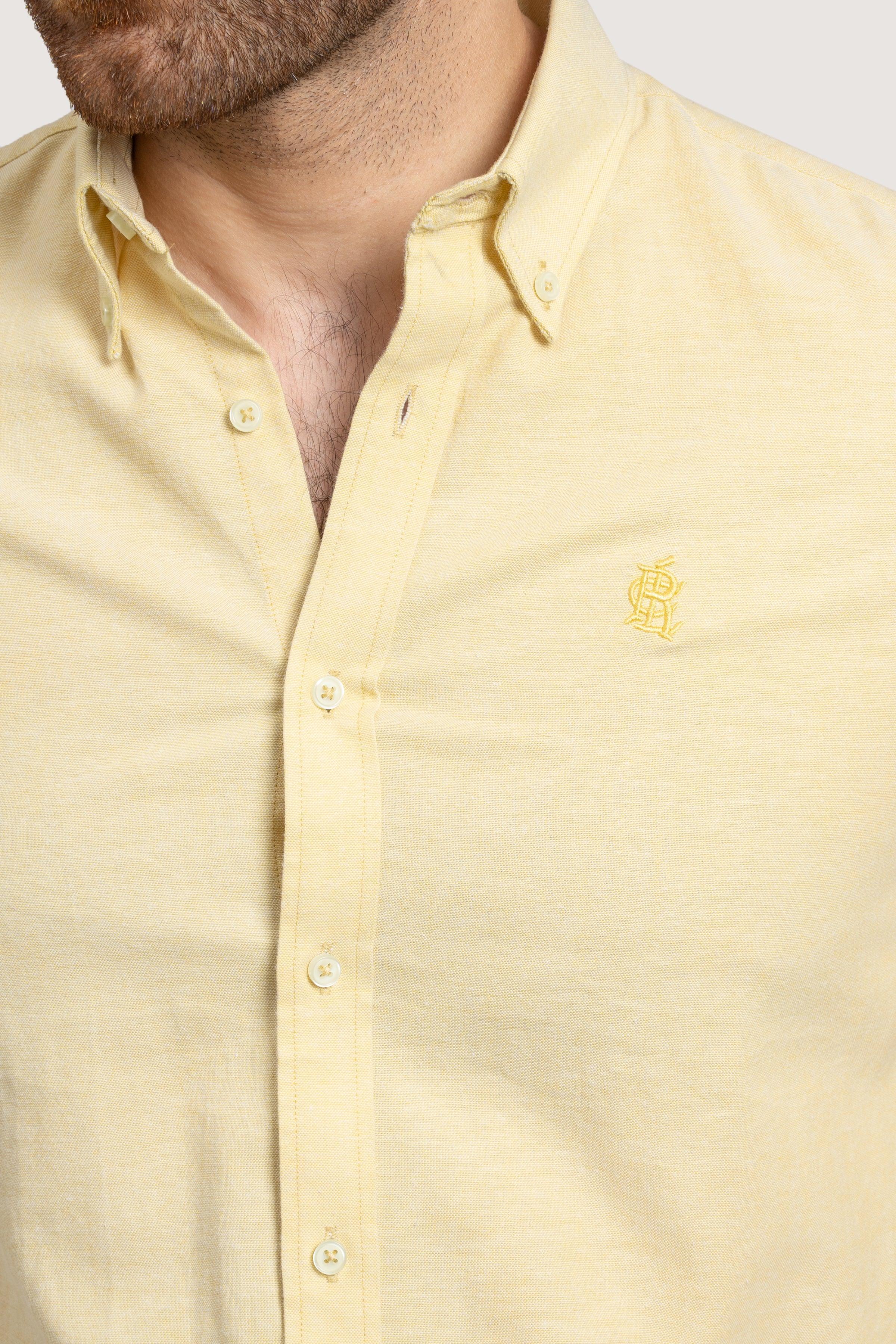 SEMI CASUAL OXFORD YELLOW LIME SHIRT at Charcoal Clothing