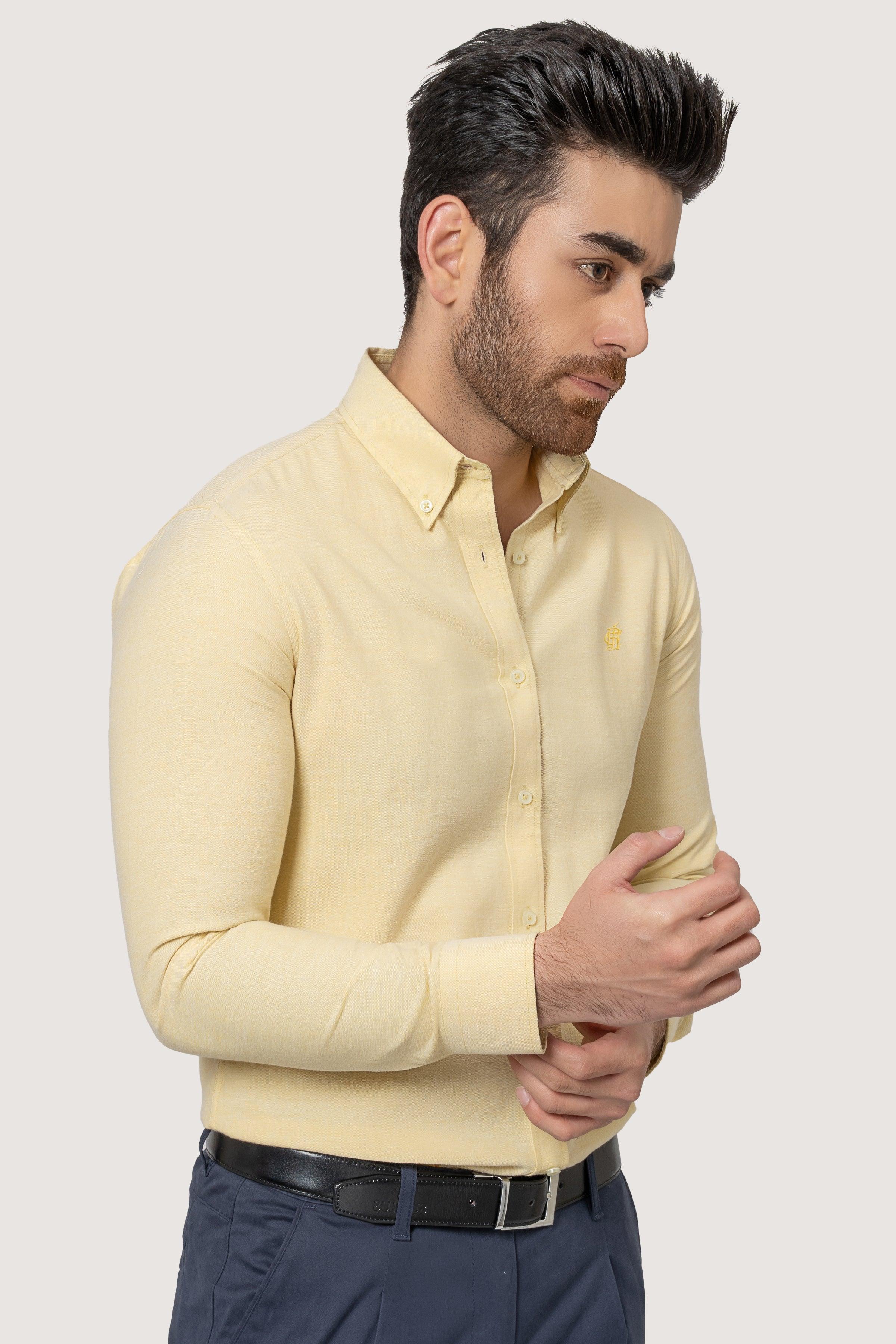 SEMI CASUAL OXFORD YELLOW LIME SHIRT at Charcoal Clothing
