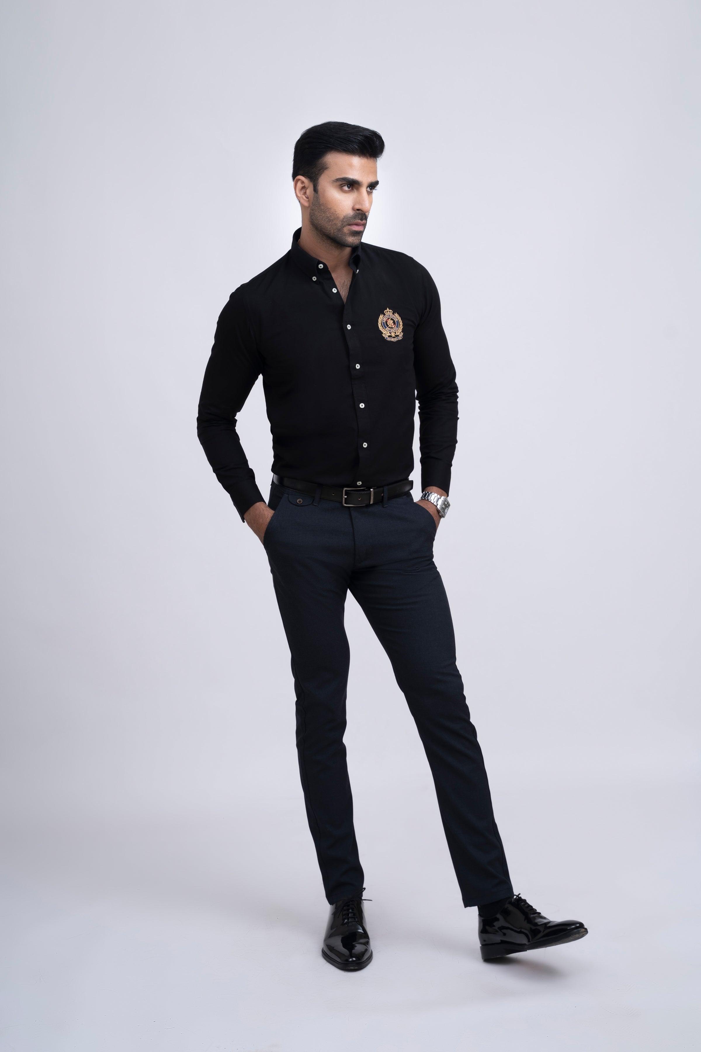 SEMI CASUAL SHIRT BLACK at Charcoal Clothing