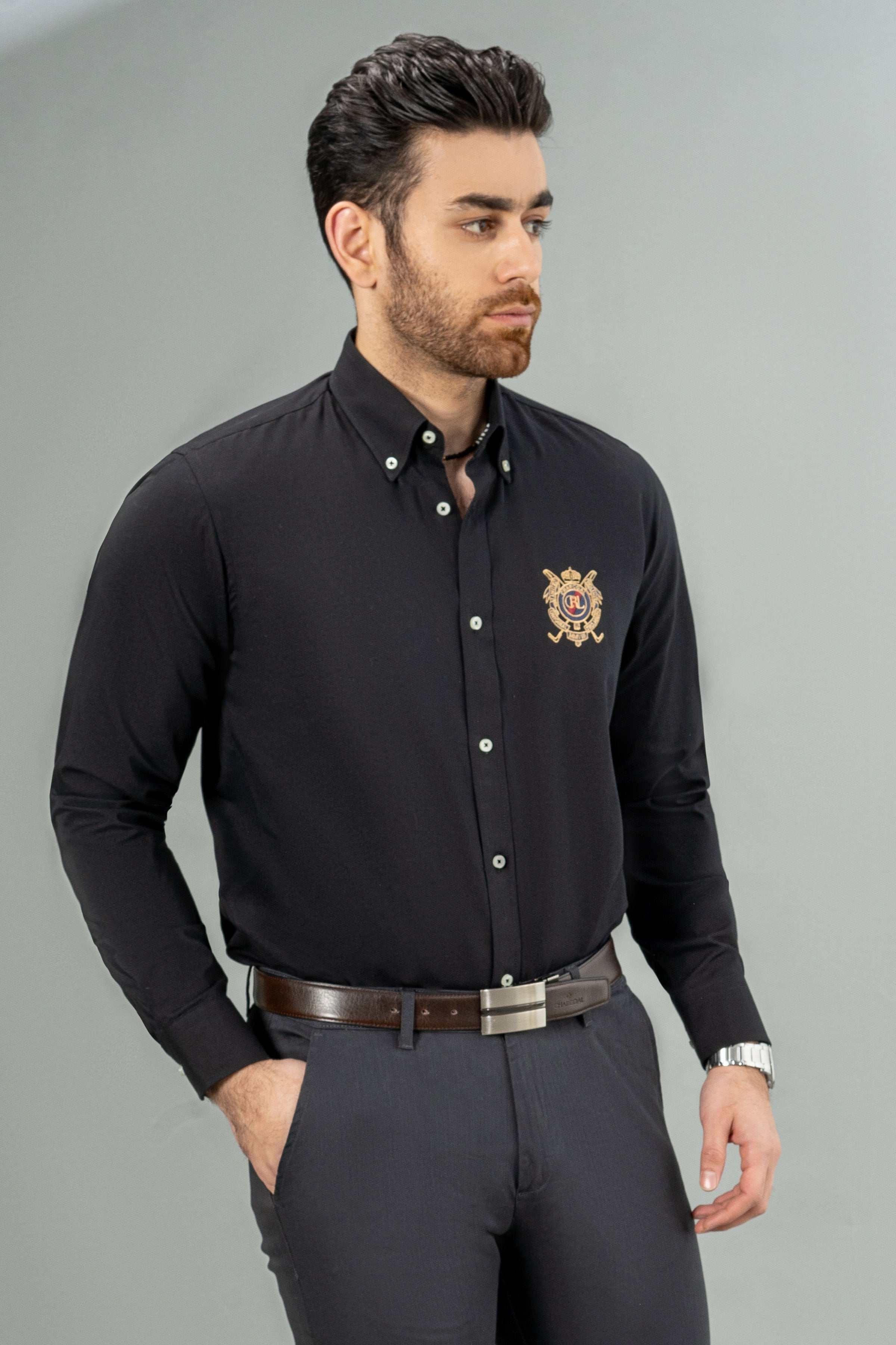 SEMI CASUAL SHIRT BLACK at Charcoal Clothing