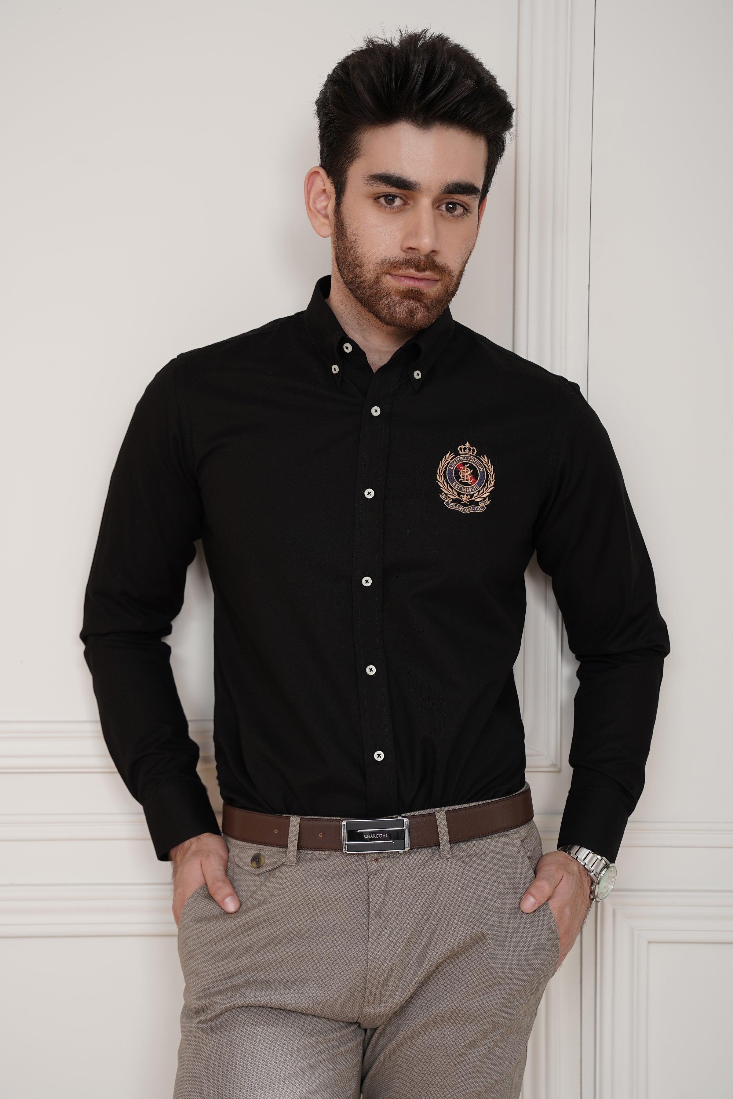 SEMI CASUAL SHIRT BLACK at Charcoal Clothing