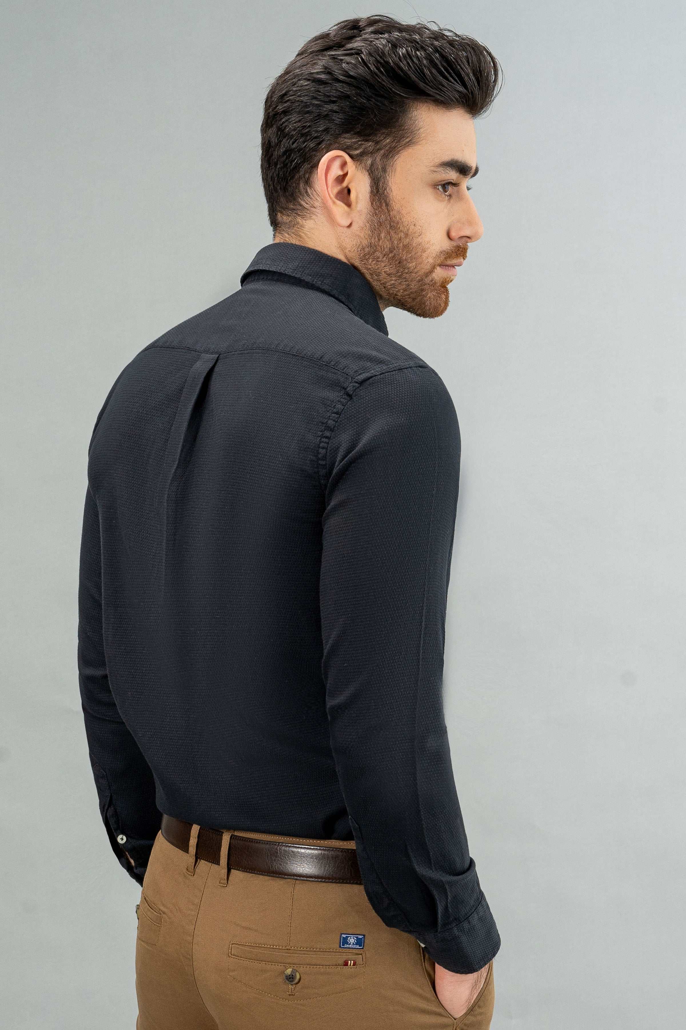 SEMI CASUAL SHIRT BLACK at Charcoal Clothing