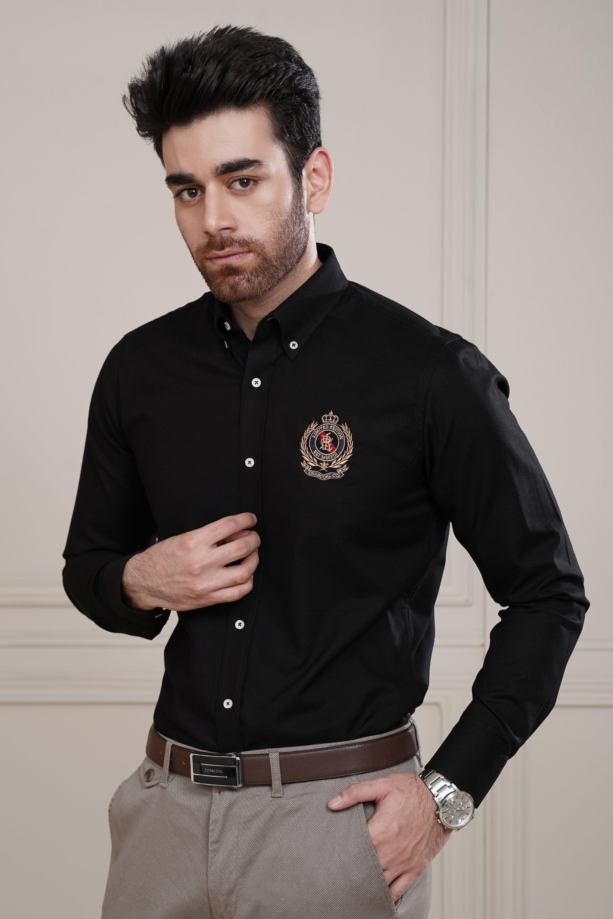 SEMI CASUAL SHIRT BLACK at Charcoal Clothing