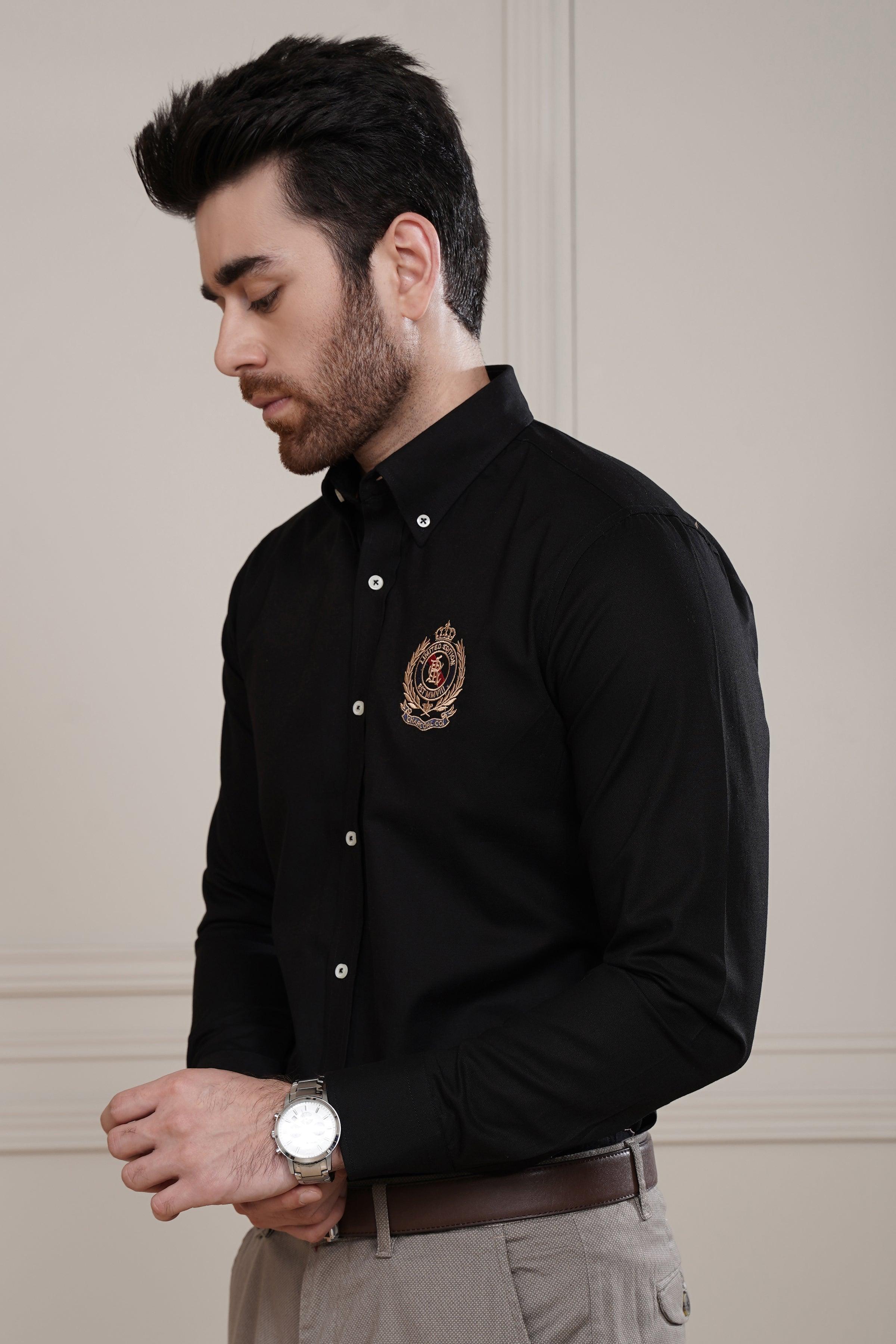 SEMI CASUAL SHIRT BLACK at Charcoal Clothing