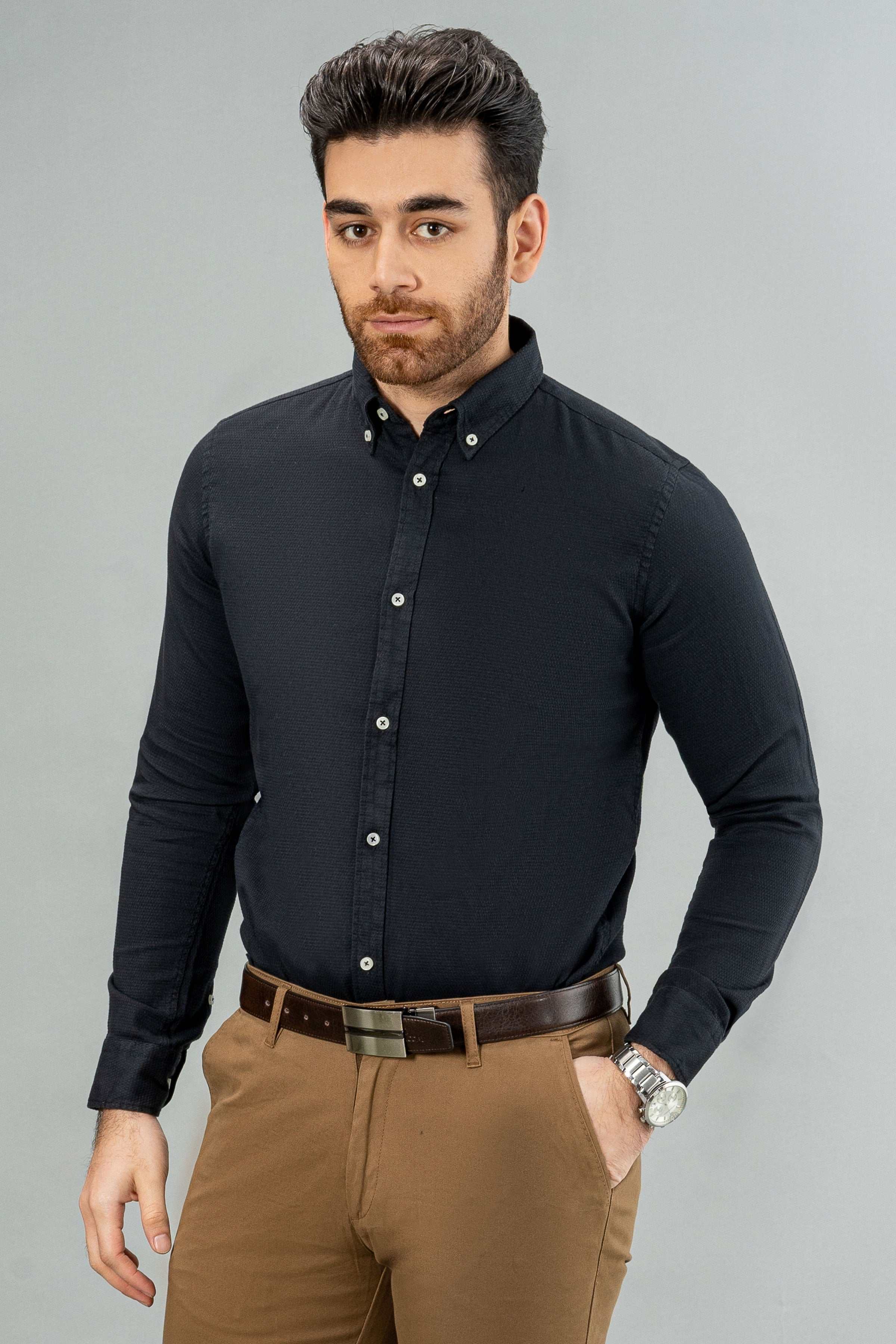 SEMI CASUAL SHIRT BLACK at Charcoal Clothing